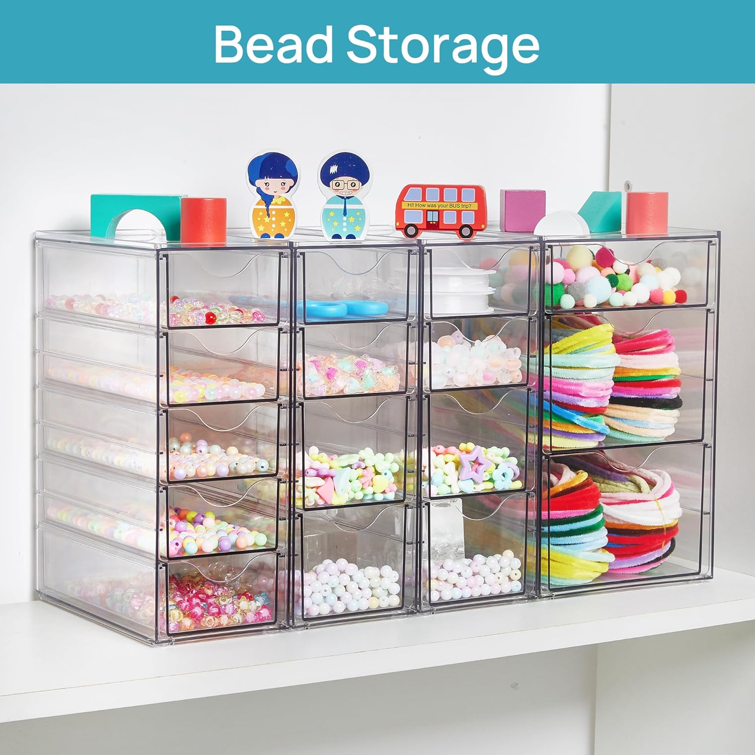Private Label Vtopmart Acrylic Organizer with 16 Drawers (4 Set),Clear Storage Drawers for Office Supplies,Desk Organization and Storage for Makeup,Jewelry,Art Crafts Custom Logo Service