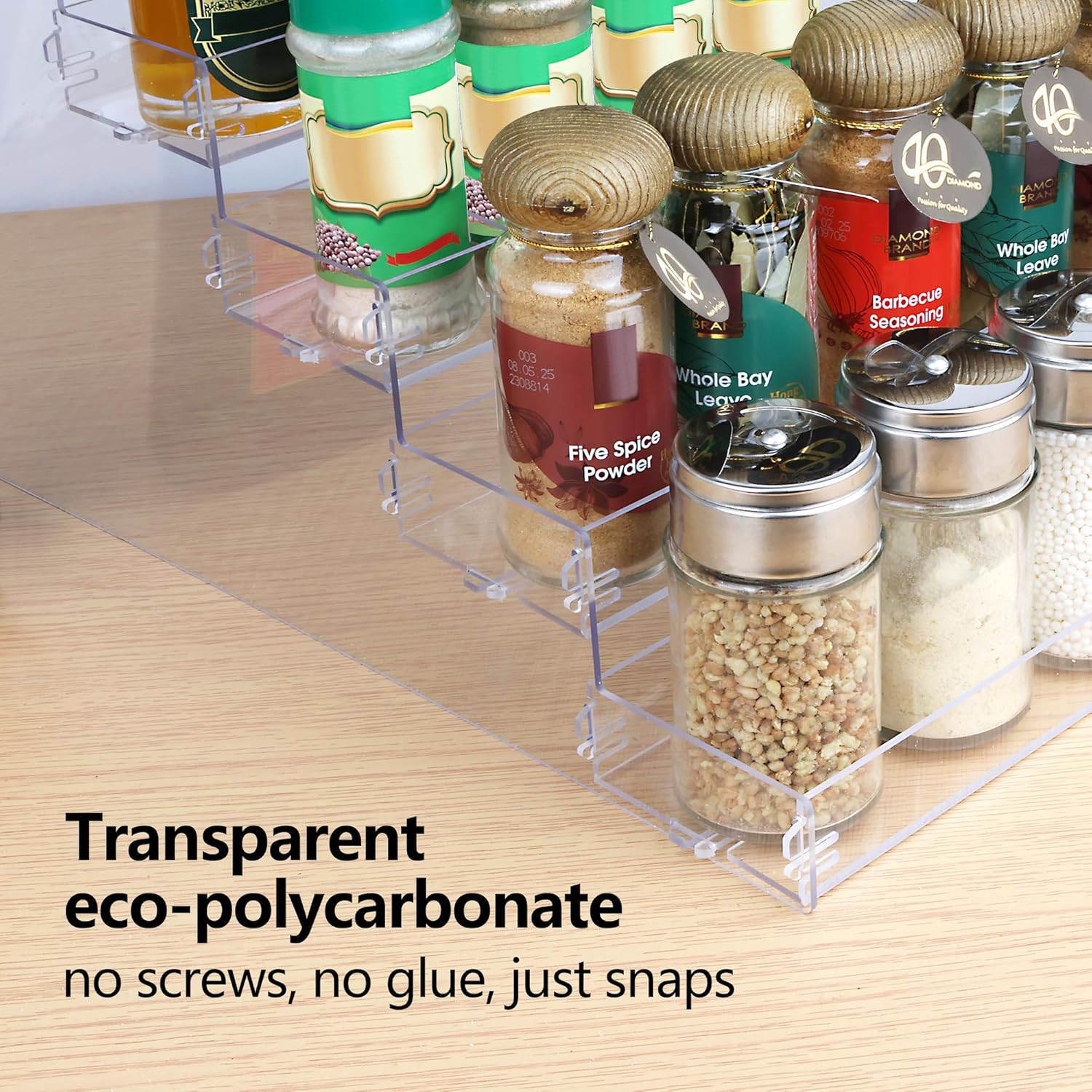 Private Label Spice Rack,No Tool Needed & No Pungent Acrylic Glue Self-derived Snap On Assembly Spice Shelf Pantry Kitchen Cabinet Organizer 10 in for Jars,Baking Supplies & Spice Bottles (5 Tier) Dropshipping Friendly