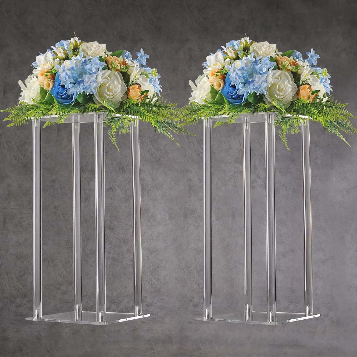 YALLOVE Acrylic Flower Stand, Set of 2 Clear Pedestal, 15.75 Inch Tall Vases for Wedding Event Party Props, Home Decor
