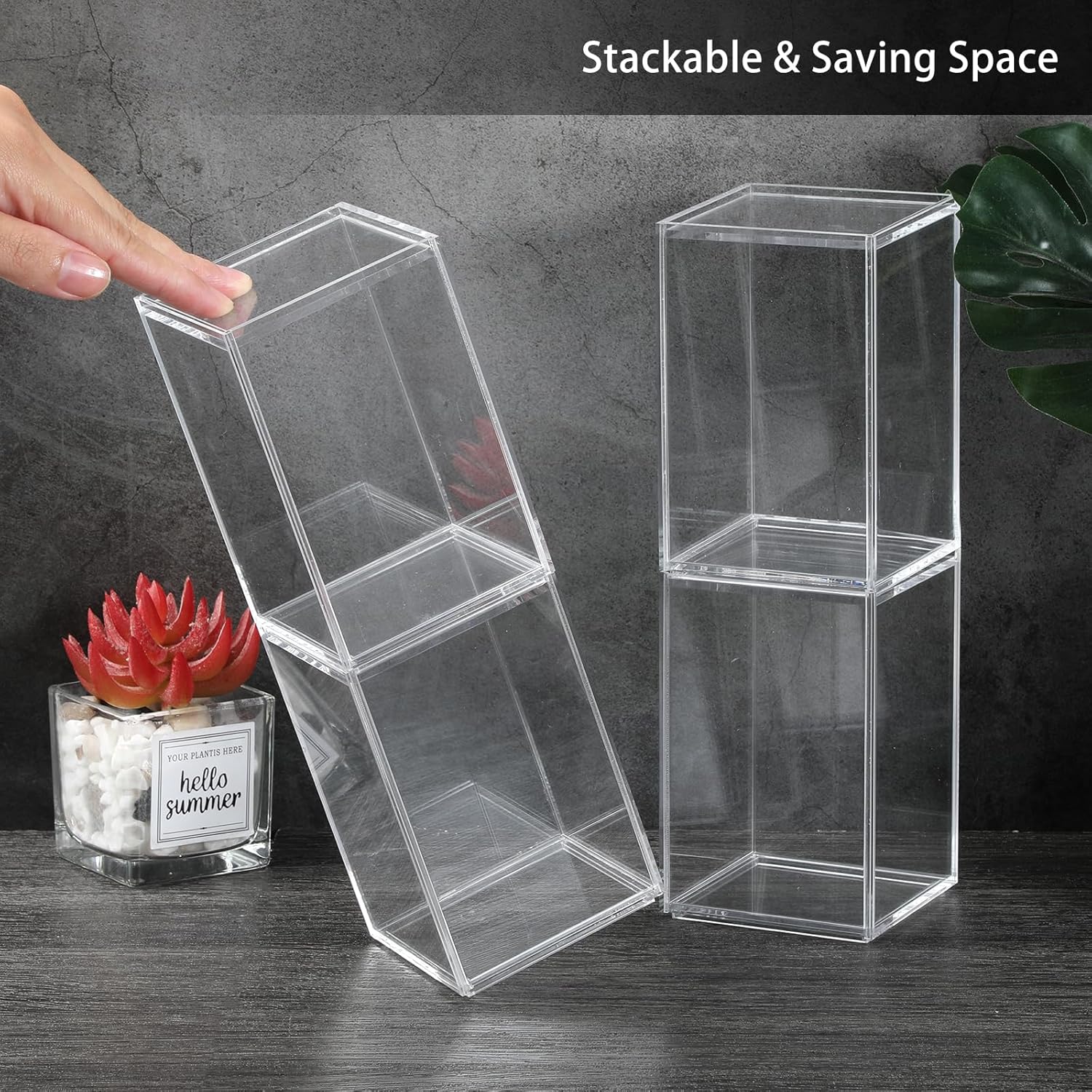 Wholesale OEM ODM JUXYES Pack of 4 Clear Display Case for Mini Action Figures, Acrylic Box With Sliding Door, Stackable Cube Small Showcase, Free Standing Collectibles Protection Factory & Supplier
