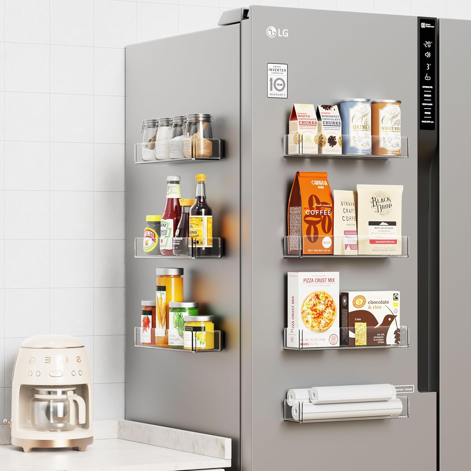 Private Label 2 Pack Acrylic Spice Racks for Refrigerator and Oven, Magnetic Fridge Organizers and Storage, Clear Dropshipping Friendly