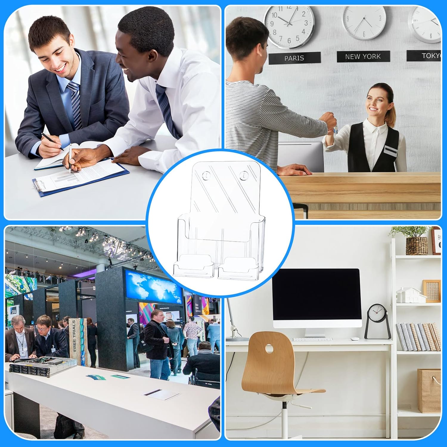 Wholesale Outus 2 Sets 8.5 x 11'' Acrylic Brochure Holder with Business Card Holder Bifold Acrylic Literature Display Stand Half Page Flyer Display Magazine Pamphlet Booklet Stand for Desk Wall Mount China Factory Bulk Supply