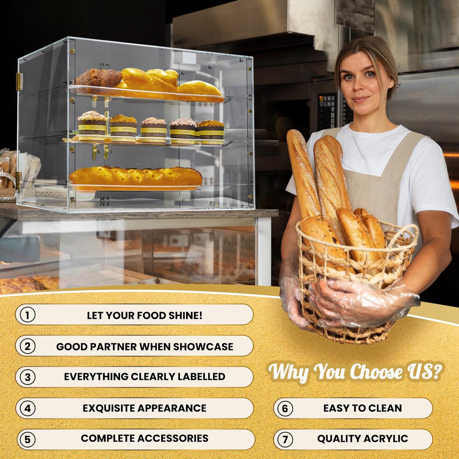 Wholesale OEM ODM 3 Tray Bakery Display Case for Commercial Countertop, 21" x 17" x 16" Cookie Display Case with Magnetic Rear Doors & Removable Trays, Acrylic Pastry Display Case for Desserts Bread Donut Bagels Factory & Supplier