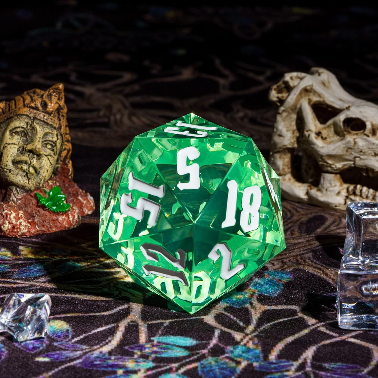ODM 55mm 20 Sided DND Dice, Giant D20 D&D Polyhedral Dice Large D20 with Die Gift Box for Dungeons and Dragons, RPG Table Games (Transparent Green/White Numbers) Custom Mold Development