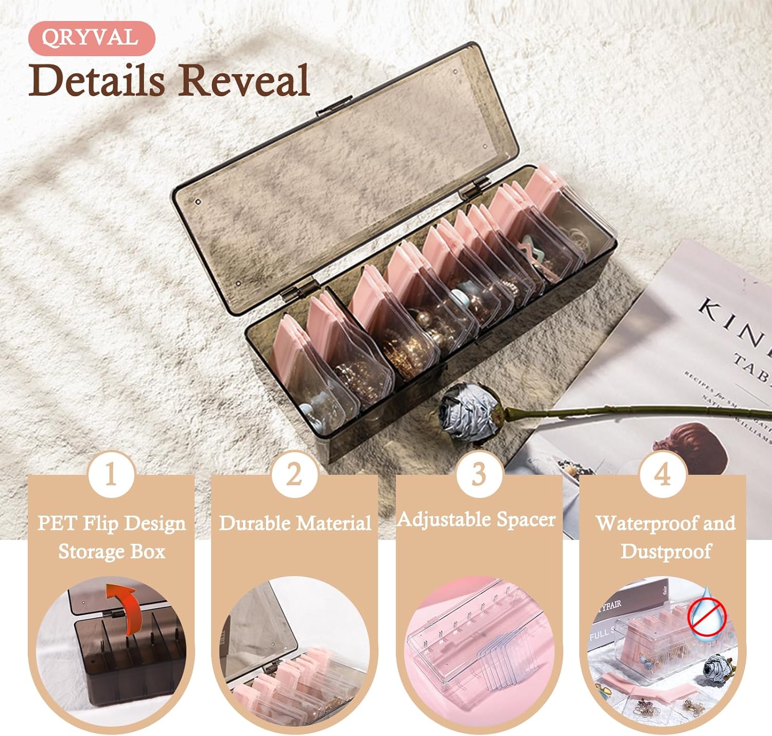 ODM Jewelry Organizer and Storage Box with 24 EVA Anti Tarnish Bags, Travel Acrylic Case for Earrings, Necklaces & Rings, Elegant Gift for Women & Girls (Mocha Brown) Custom Mold Development