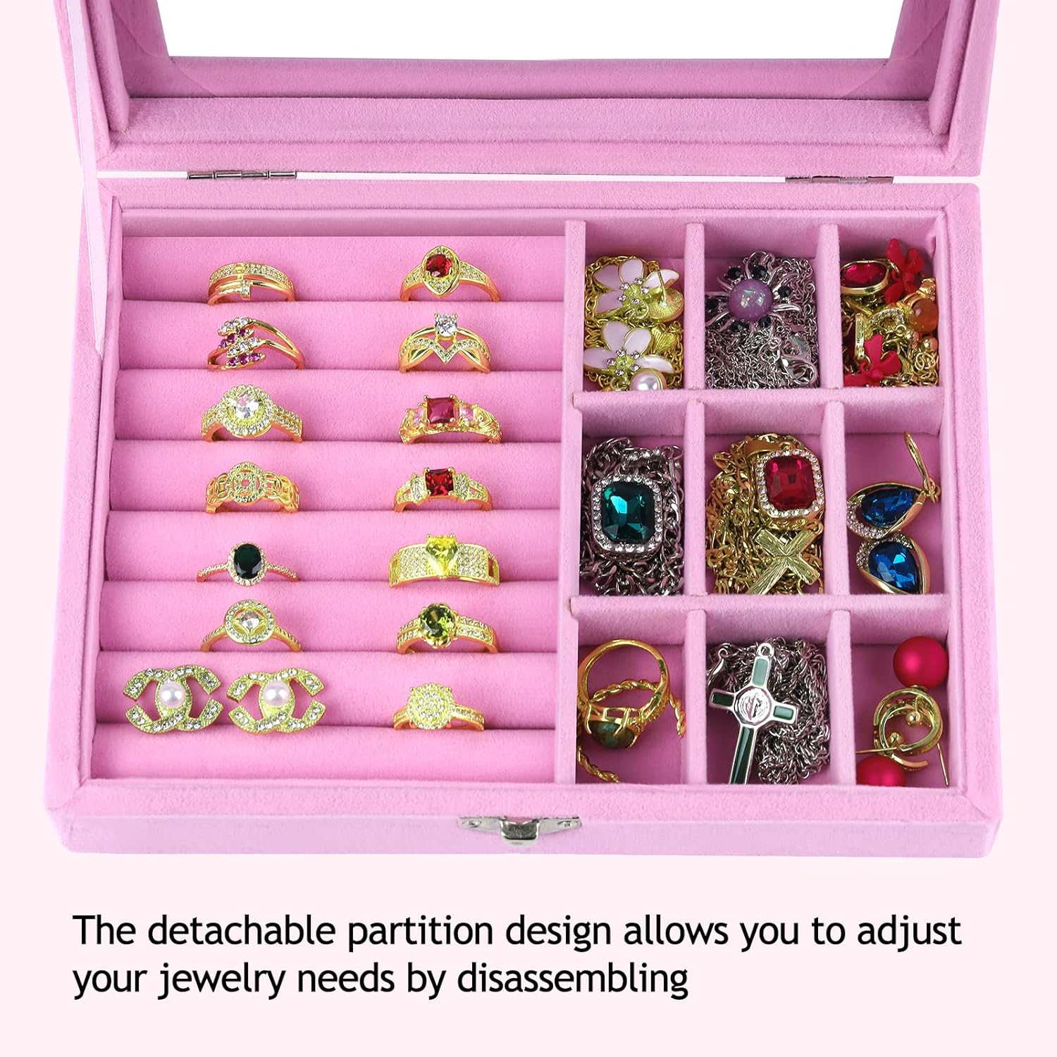 Direct Manufacturer habgp Velvet Jewelry Box Ring Holder for Women, Pink Earring Display Storage Showcase with Clear Lid, Rings Earrings Studs Holder Organizer Box Tray Case for Her Girls Mom Wife Women Low MOQ