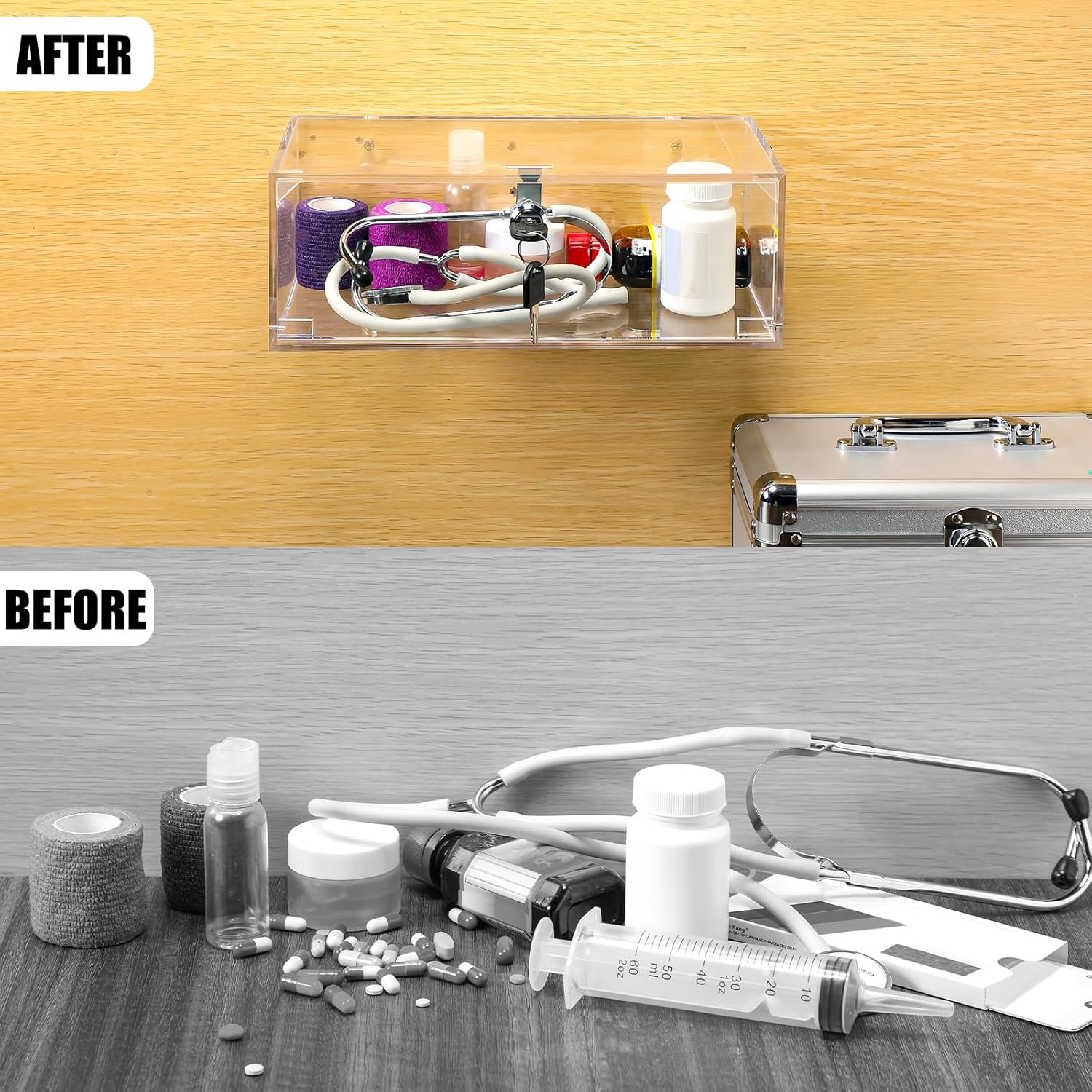 Private Label Refrigerator Medicine Lock Box with Keys and Mounting Hardware, Wall Mount Locking Medicine Box Acrylic Wall Cabinet, First Aid Kit for Emergencies Home Use(12 x 6 x 4.5 Inch, Clear) Custom Mold Development