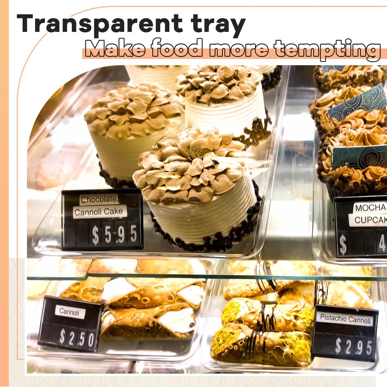Wholesale OEM ODM 6 Pack Clear Acrylic Bakery Display Case Tray 20-1/4 x 13-7/16 Inch Countertop Pastry Case Tray for 2/3/4 Tier Bakery Display Baked Goods Bread Bagels Donuts Food Retail Commercial Home Factory & Supplier