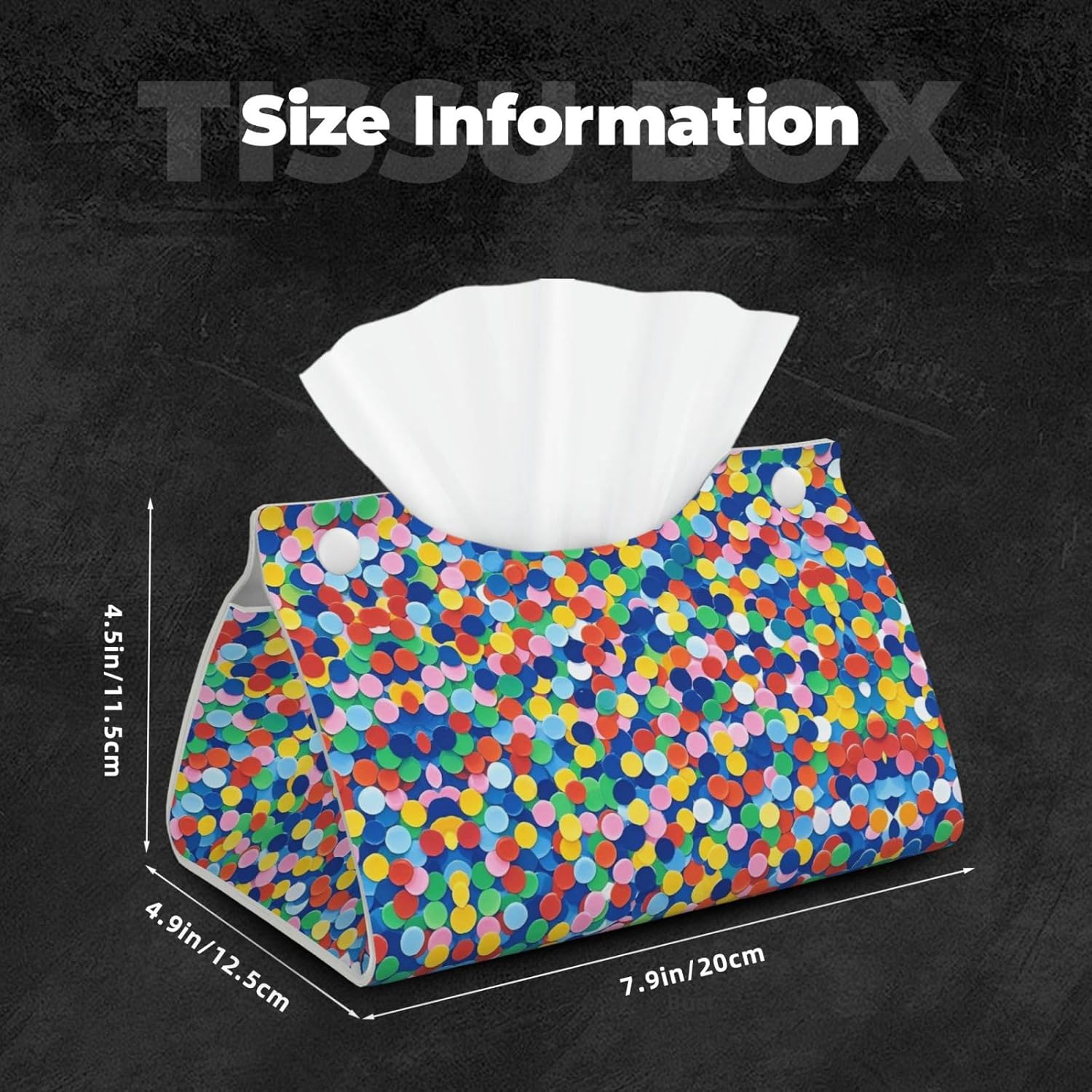 Private Label Tissue Box Cover PU Leather Rectangular Tissue Holder Confetti Bright Pattern Tissue Box Decorative Napkin Dispenser Paper Holder for Night Stand Kitchen Bathroom Office 7.9" L x 4.9" W x 4.5" H Wholesale Manufacturer