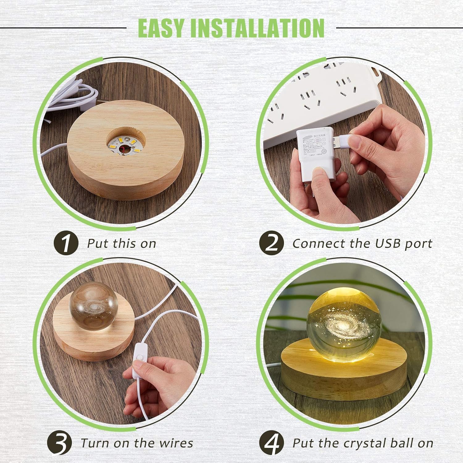 Private Label Honoson 4 Pcs LED Display Base Wooden LED Base Wood Light Display for Crystal Lighted Stand for Glass 3D Glass Resin Art(Round) OEM Wholesale Manufacturer