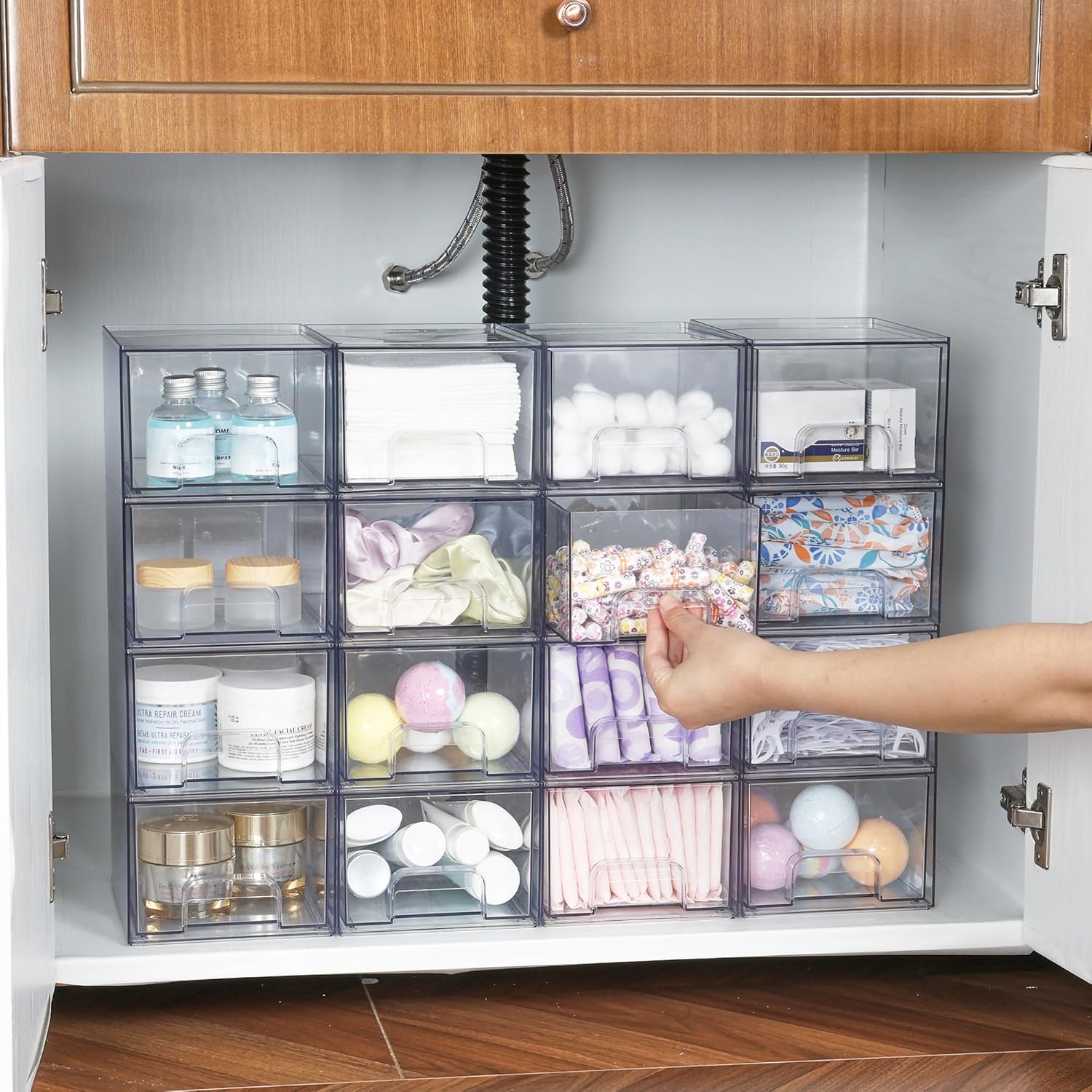 Private Label Vtopmart 2 Pack Clear Stackable Storage Drawers, 4.4'' Tall Acrylic Bathroom Makeup Organizer,Plastic Storage Bins For Vanity, Undersink, Kitchen Cabinets, Pantry, Home Organization Custom Logo Service