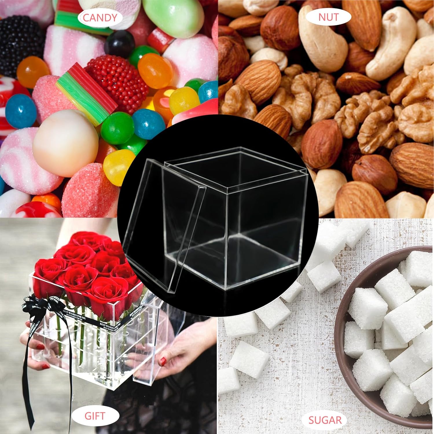 ODM 4 Pack Clear Acrylic Box with Lid, 3.9x3.9x3.9 Inch Acrylic Boxes for Display, Small Acrylics Box Clear Plastic Box, Plastic Square Cube for Candy Jewelry Storage Container Boxs Custom Logo Service