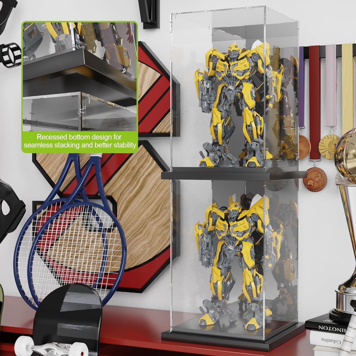 Wholesale OEM ODM Putros Acrylic Display Case for Collectibles Clear Display Box with Mirror and Black Metal Grooved Base for Toys Figures Doll Collectibles Factory & Supplier