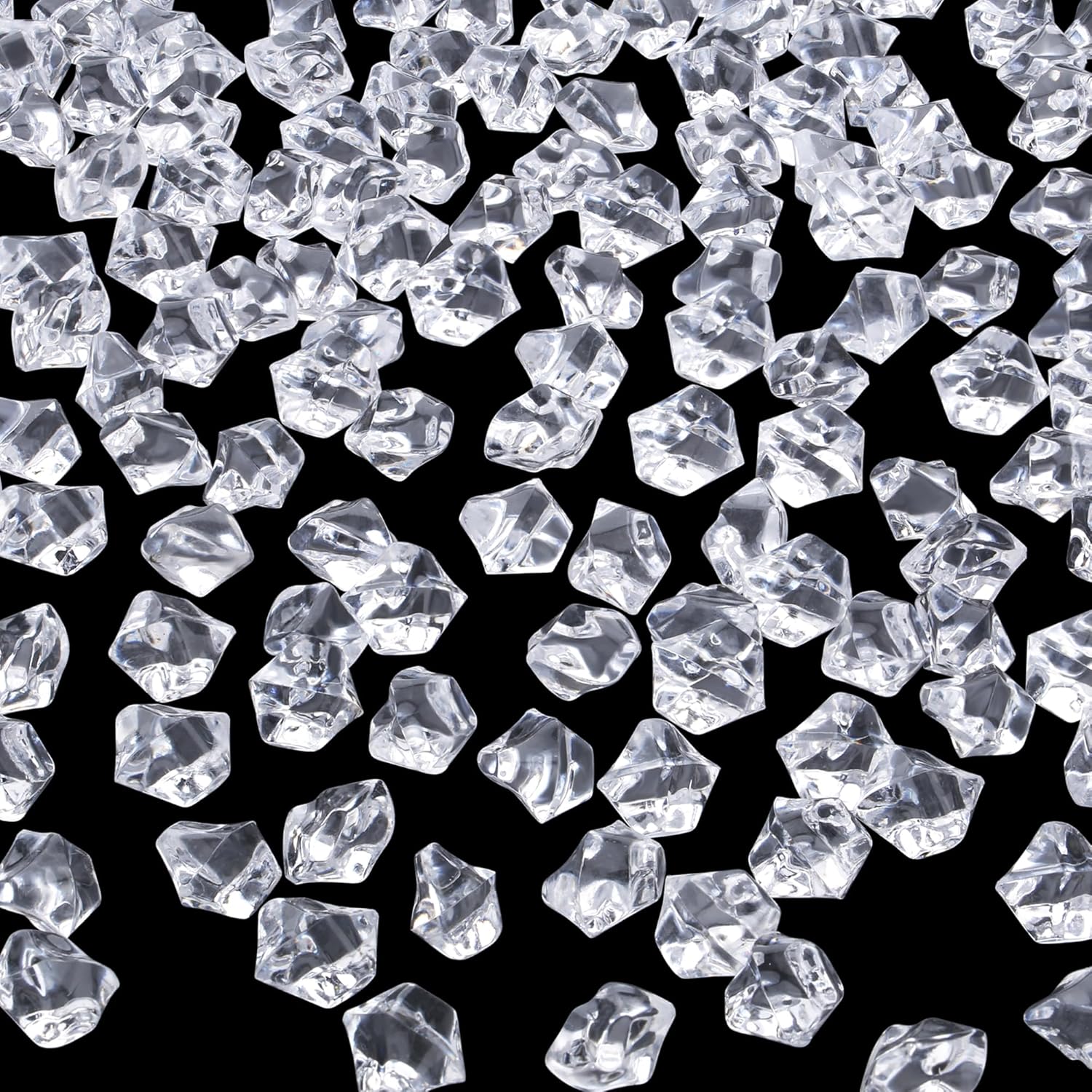 YATOJUZI 500pcs Fake Ice Cubes Clear Acrylic Crushed Rocks Vase Fillers Plastic Diamonds Gems for DIY Party Wedding Centerpiece Table Scatter Prop Display 0.5" (Only Clear)