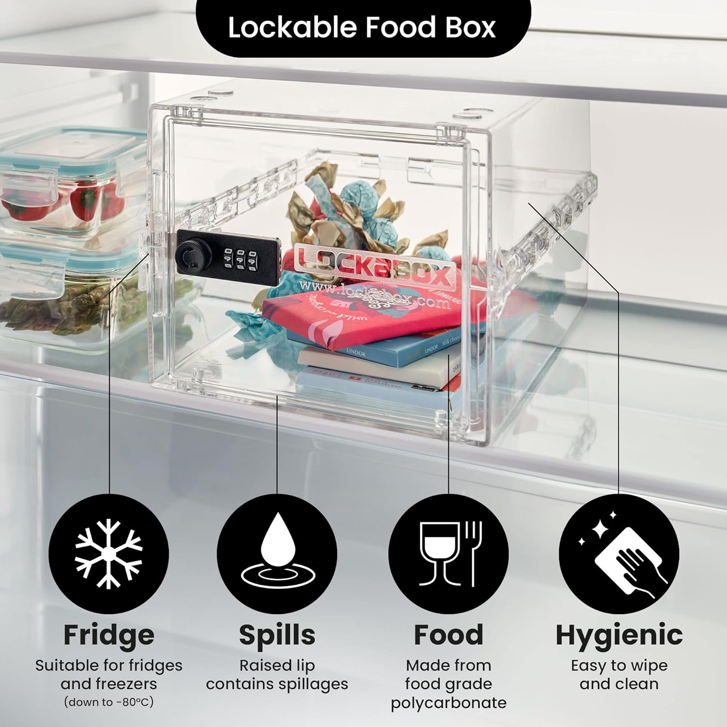 Private Label Lockabox One™ | Premium Lock Box | 10 Litre Combination Lock Box For Food, Medicine & Home Safety | External Size 12 x 8 x 6.6 inches (Crystal) Custom Mold Development