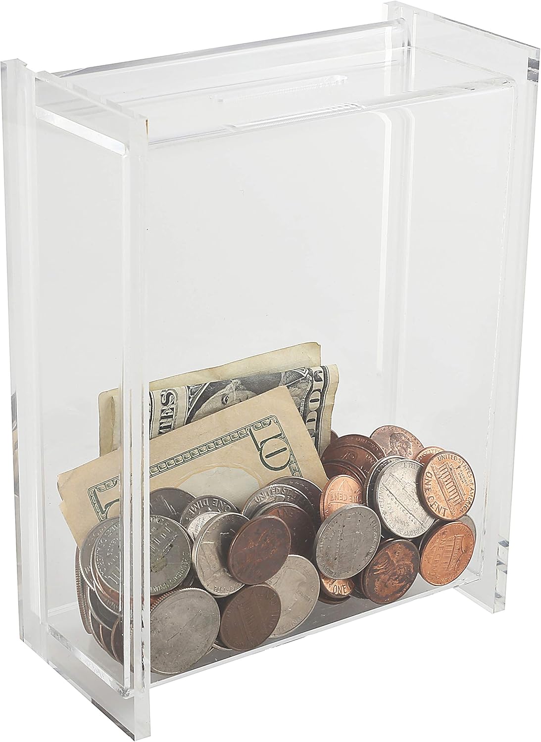 Private Label My Charity Boxes Rectangular Acrylic Donation Suggestion collection Box small Piggy Bank Tip & ticket Box Lock With set of keys W/sliding Door and Display area (Clear) Custom Mold Development