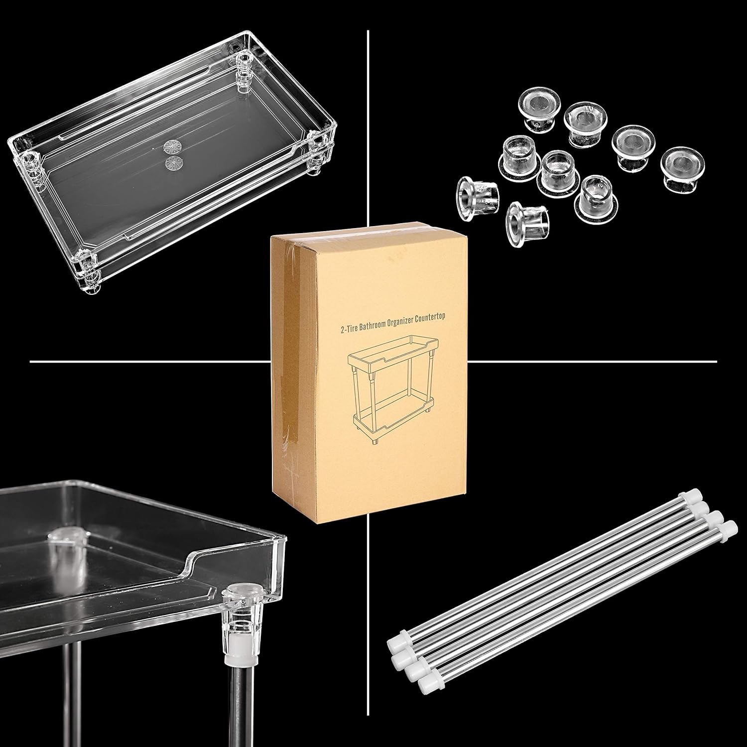 Private Label Bathroom Organizer Countertop for Makeup Cosmetic Perfume Skincare Bathroom Supplies and More, Multi-Functional Acrylic 2-Tier Vanity Tray Corner Shelf in Dresser and More Factory Direct Price