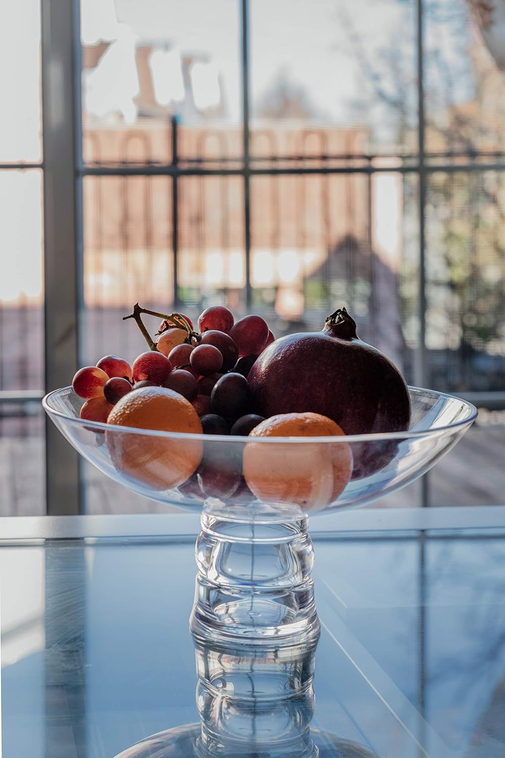 Private Label Huang Acrylic Clear Large Round Fruit Bowl with Multifunctional Removable Pedestal | Decorative Kitchen Table or Countertop Centerpiece Stand | 10.5 x 10.5 x 5.5 inches OEM Wholesale Manufacturer