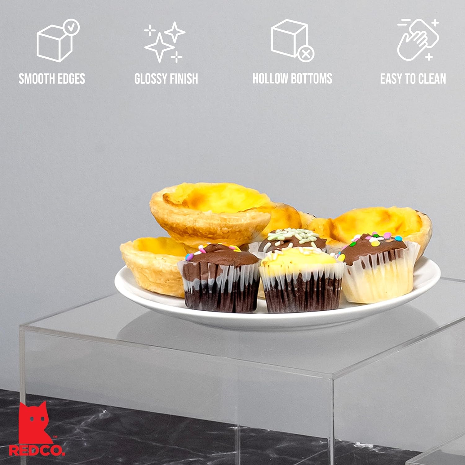 ODM Red Co. Crystal Clear Acrylic Cube Display Nesting Riser Stands with Hollow Bottoms | Transparent - 3-Pack Custom Logo Service