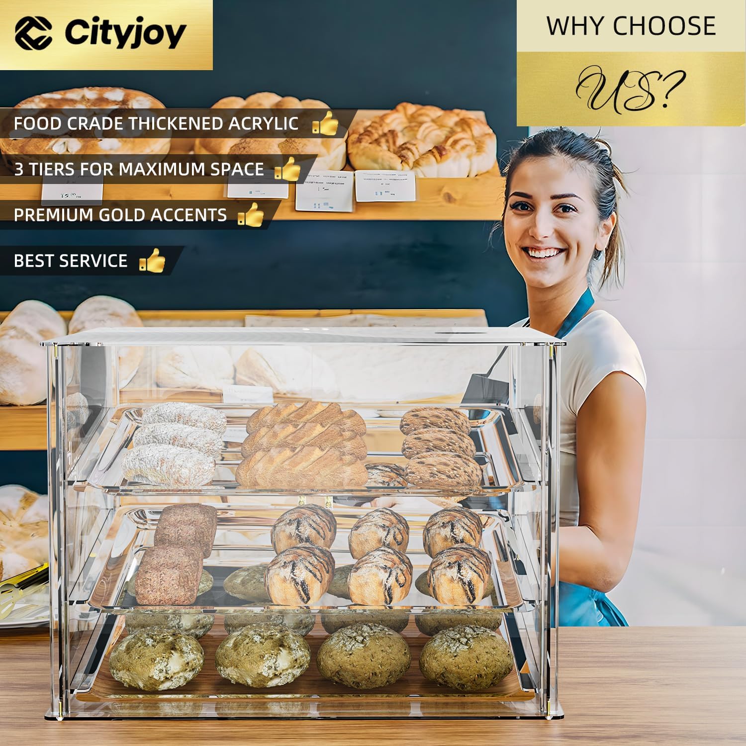 Wholesale OEM ODM 3-Tier Commercial Bakery Display Case with Removable Shelves & Magnetic Doors – Clear Acrylic Countertop Dessert Display Cabinet for Donuts, Cakes, Pastries Factory & Supplier