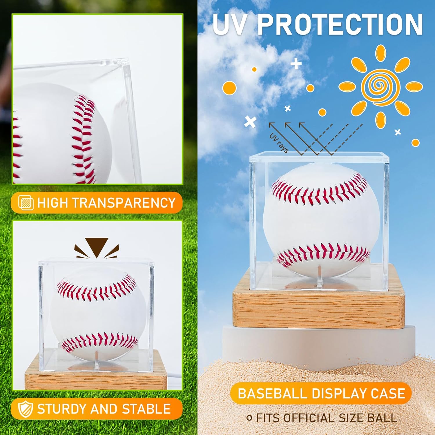 Private Label Baseball Display Case with LED Light, Wooden Base Baseball Case Display for Balls, UV Protected Acrylic Boxes for Display, Autographed/Memorabilia Signed Baseball Clear Display Case Cube (1PCS) Ecommerce Ready Product