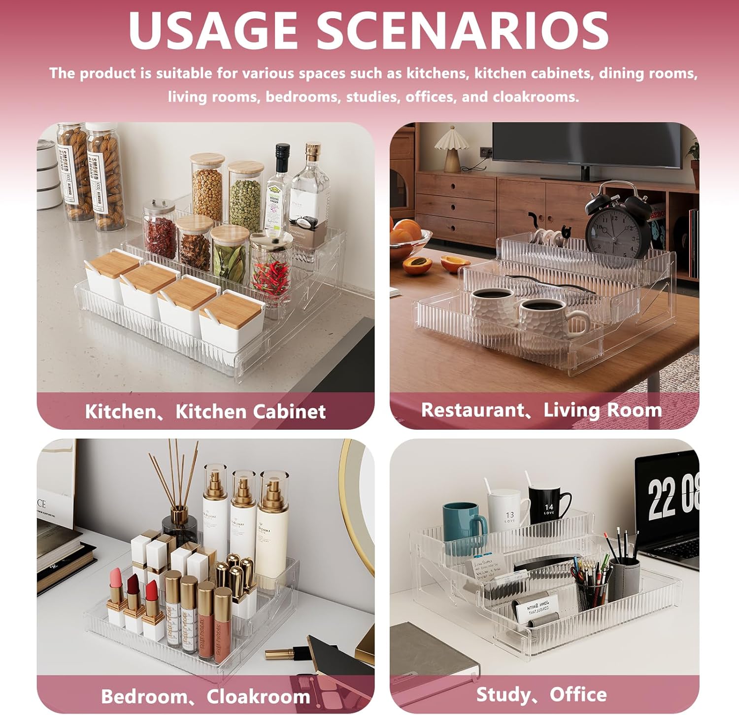 Private Label 3-Tier Clear Spice Rack Organizer for Cabinet & Countertop - Stores Spices, Seasonings, Liquors, Cosmetic Tools & Perfumes - Ideal for Kitchen, Pantry, Bar, Bathroom & Bedroom Dropshipping Friendly
