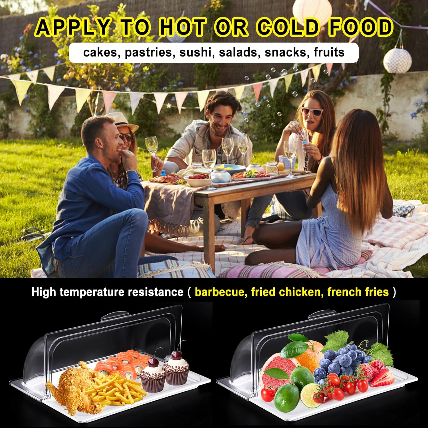 Wholesale OEM ODM Food Serving Display Tray with Clear Roll Top Cover Reusable Platter Cake Pastry Dessert Display Tray Plate Case with Lid for Food Buffet Factory & Supplier