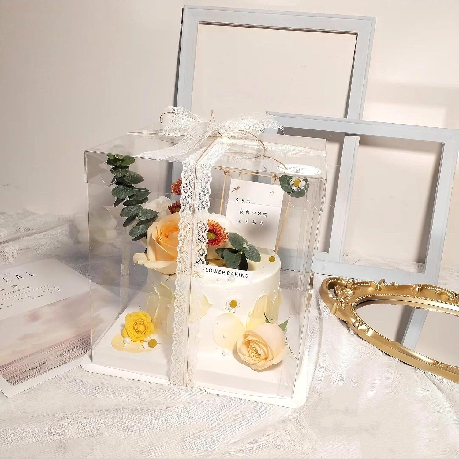 ODM 5 Pcs, 12'x12'x11' inch Food Grade Clear Plastic Display Boxes, 29.4 x 29.4 x 25 cm with Ribbon, for Cakes, Bakeries, Desserts, Birthday, Christmas and Thanksgiving Custom Mold Development