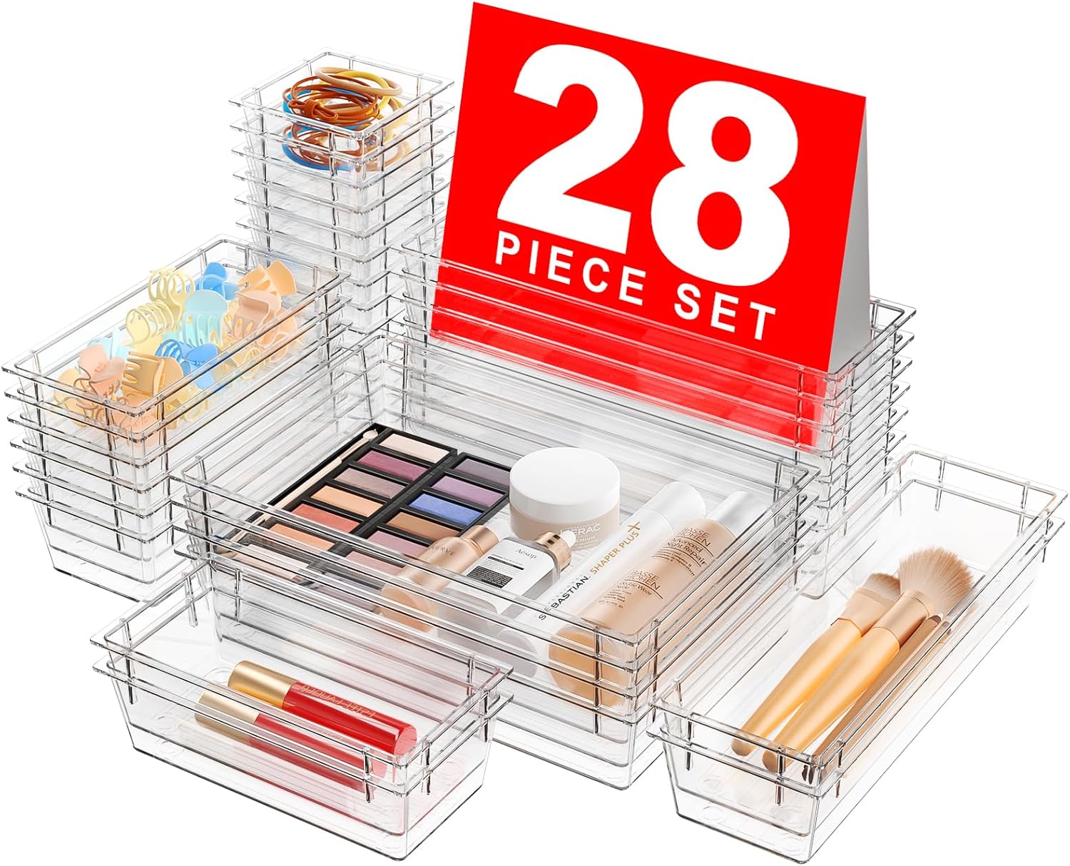A-LuGei 【Crystal Design】 Clear Drawer Organizer,【Military Grade】 Acrylic Makeup Organizer, Bathroom Organizers and Storage, Organization and Storage, Organizer Bins for Office Vanity Kitchen Bedroom