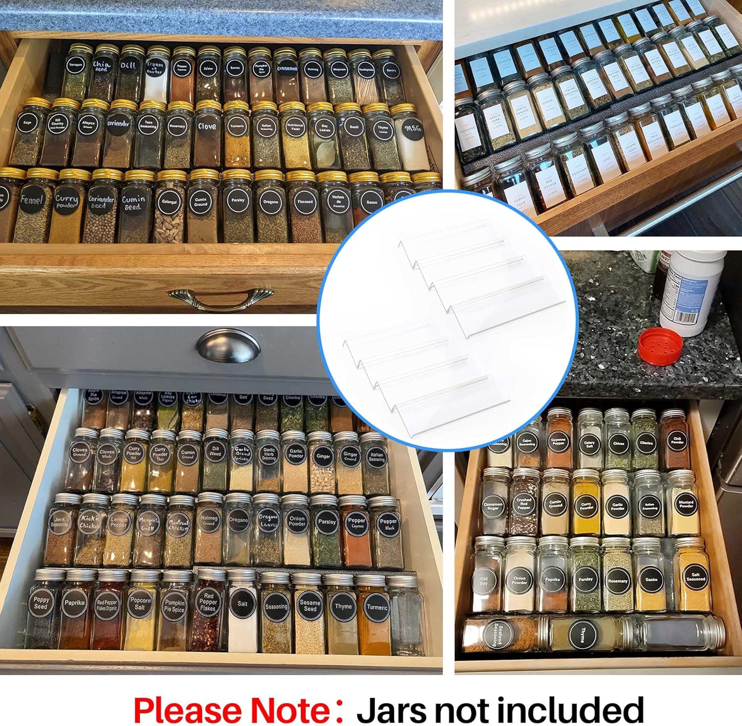 Private Label Clear Acrylic Spice Drawer Organizer, 4 Tier- 2 Set Expandable From 13" to 26" Drawer Seasoning Organizer, Kitchen Spice Rack Tray for Drawer/Countertop (Jars not included) Dropshipping Friendly