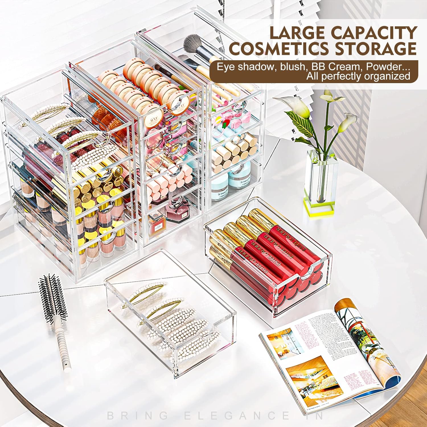 Private Label Arcylic Makeup Organzier with 11 Drawers, Clear Storage Drawers, Bathroom Makeup Organizer for Palettes, Cosmetic, and Beauty Supplies,Ideal for Vanity, Cabinet,Desk Organization Custom Logo Service