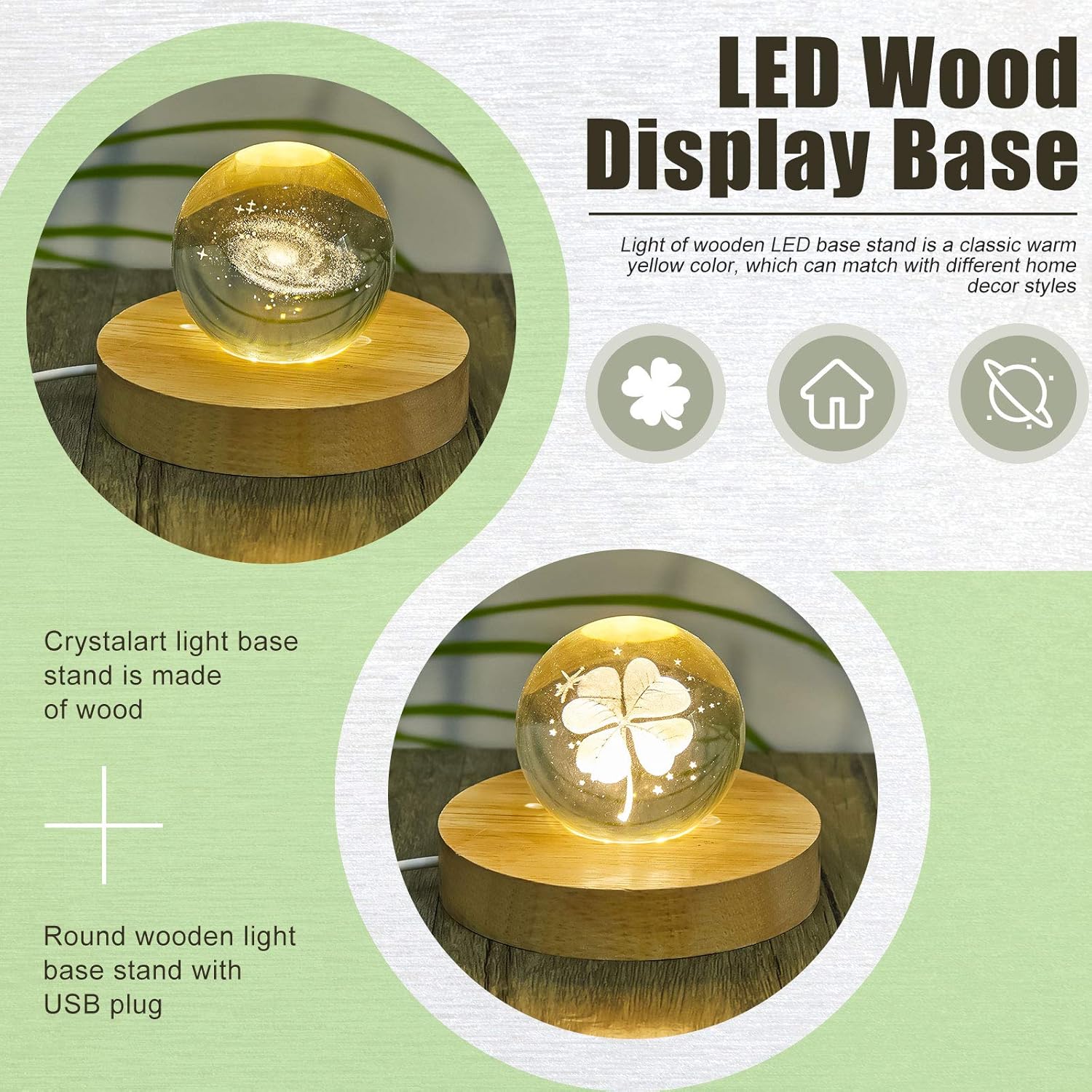 Private Label Honoson 4 Pcs LED Display Base Wooden LED Base Wood Light Display for Crystal Lighted Stand for Glass 3D Glass Resin Art(Round) OEM Wholesale Manufacturer