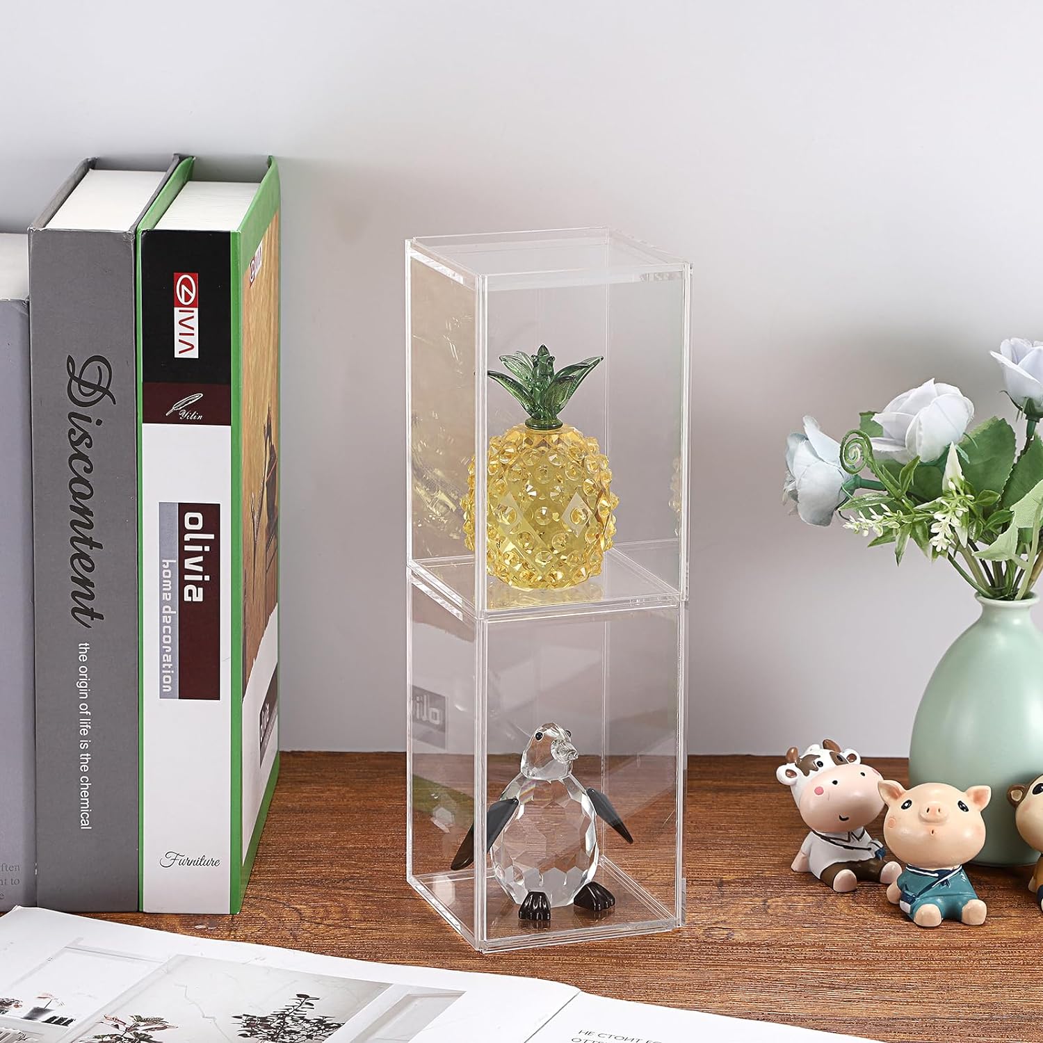 Wholesale OEM ODM JUXYES Pack of 4 Clear Display Case for Mini Action Figures, Acrylic Box With Sliding Door, Stackable Cube Small Showcase, Free Standing Collectibles Protection Factory & Supplier