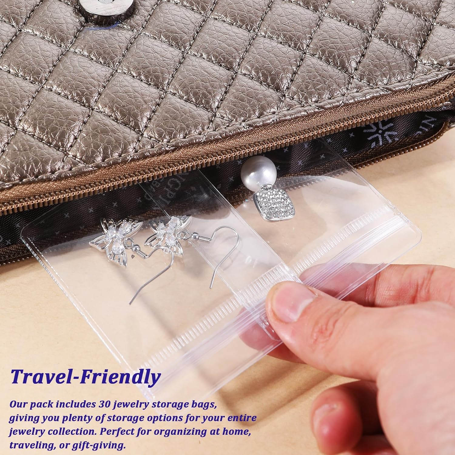 Direct Manufacturer Acrylic Jewelry Box Organizer, Clear Jewelry Organizer and Storage with 30 Portable Anti Tarnish Jewelry Bags, Jewelry Travel Bag for Rings,Necklaces, Earrings Organizer for Women Girls, Clear Low MOQ