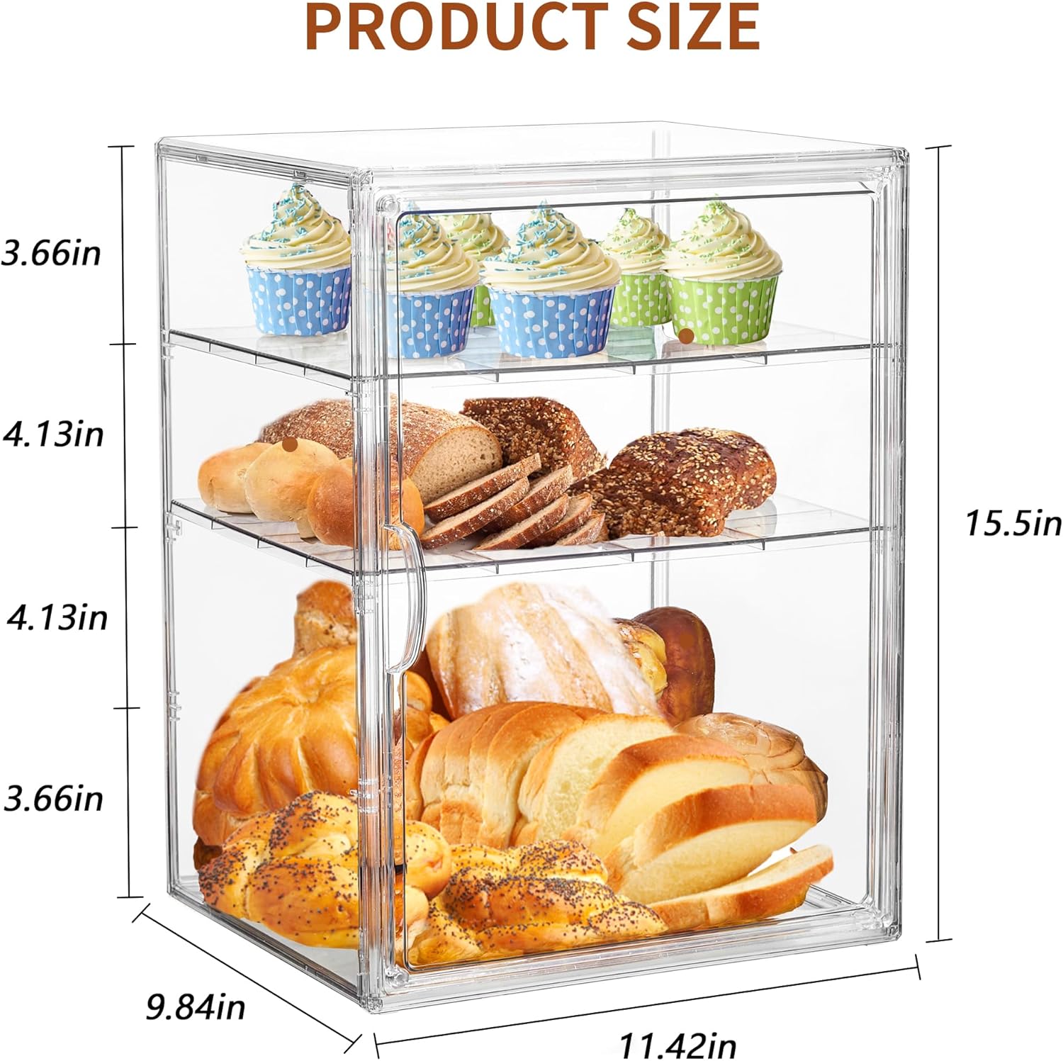 Wholesale OEM ODM Bread Box for Kitchen Countertop Pastry Display Case 4 Layers Adjustable Clear Bread Storage Container with Magnetic Door Bread Box Bakery Display Case Bread Holder Factory & Supplier
