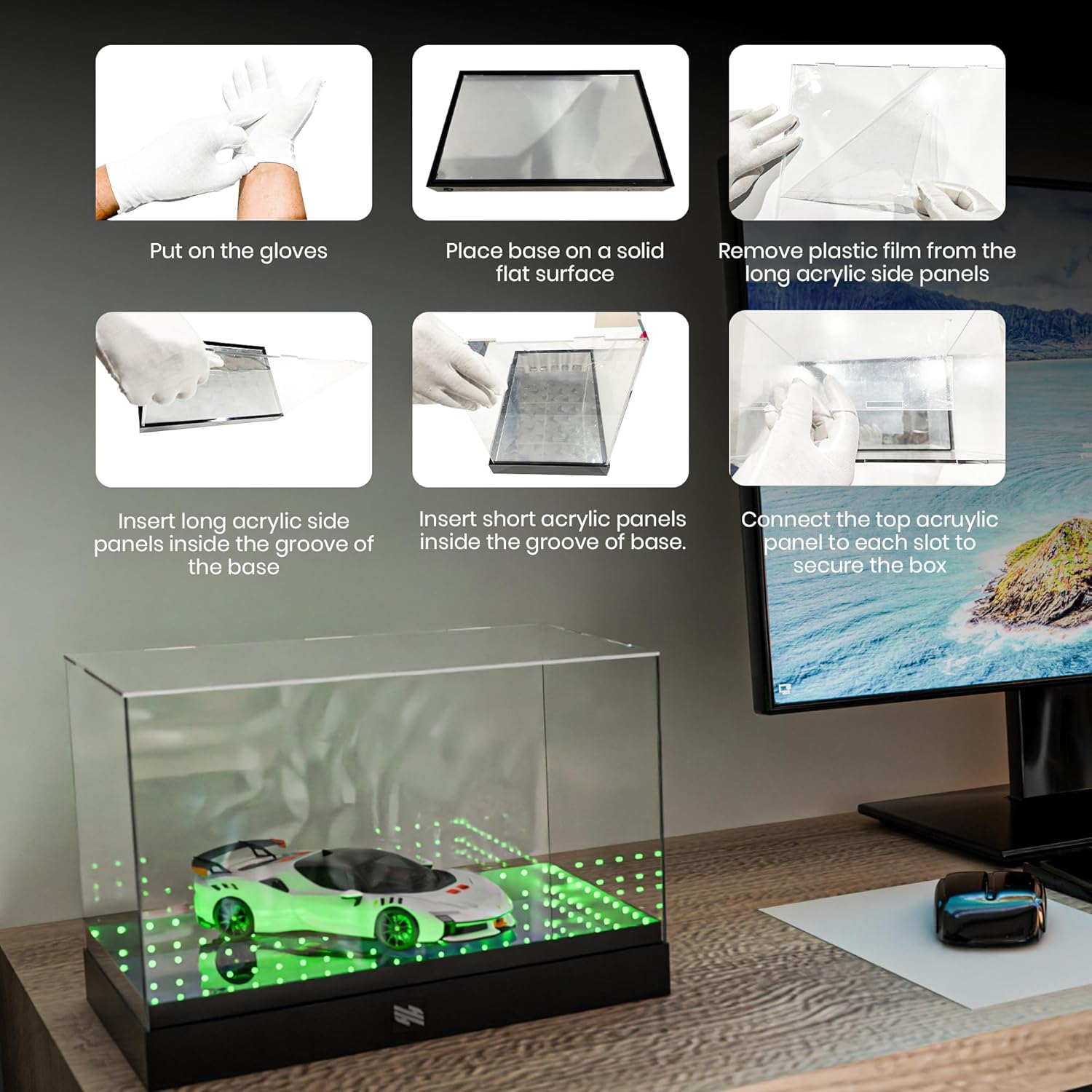 Private Label Harmony Haven Acrylic Display Case with Infinity Mirror & Multi-Color LED Lighting - Sturdy 4mm Design, Remote-Controlled Lights, Simple Assembly. for Collectibles, Action Figures, Sports Memorabilia Ecommerce Ready Product