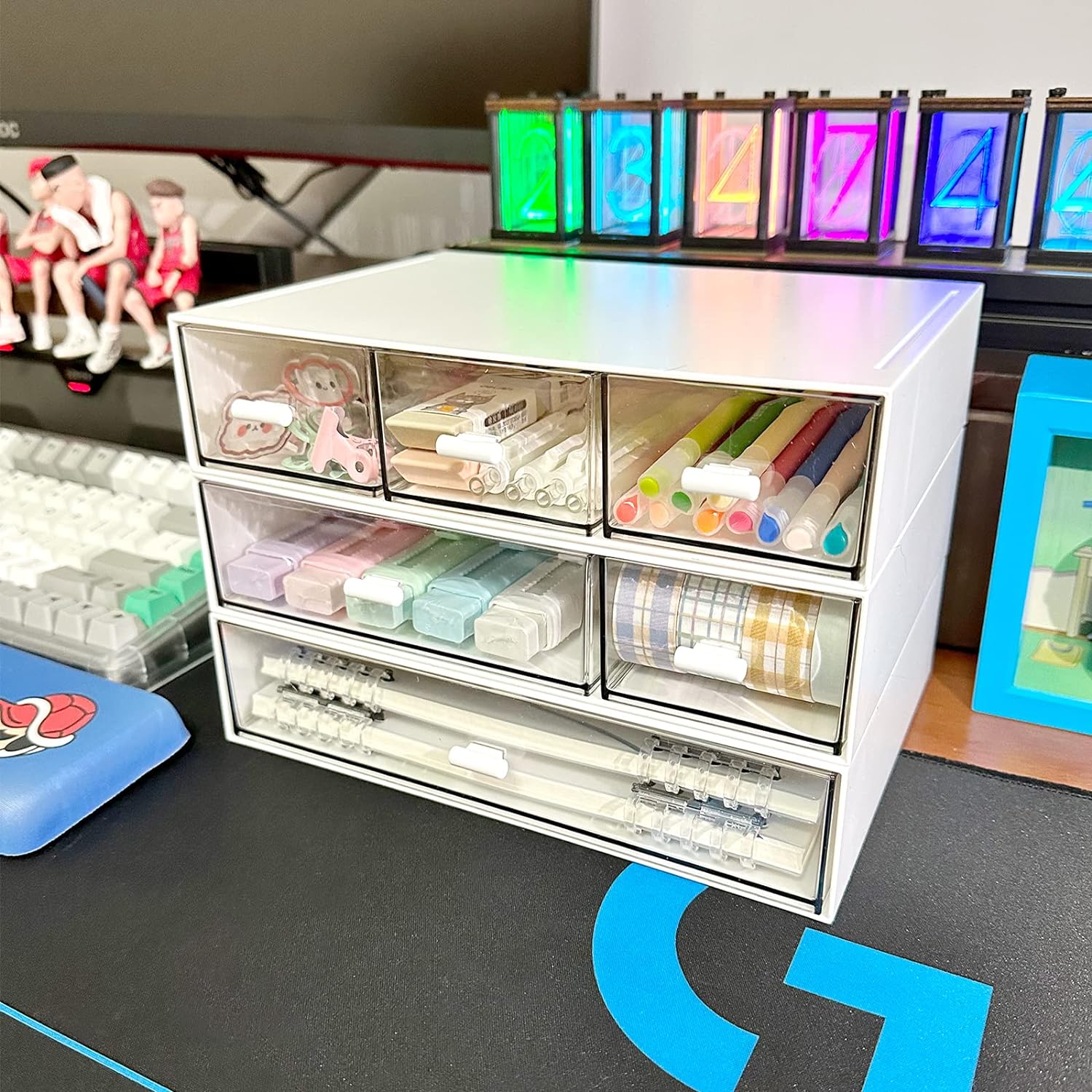 Private Label Desk Organizer with 6 Drawers, Makeup Organizer, Plastic Cosmetic Organizer, Bathroom Organization Boxes, Desktop Storage Box(White) Custom Logo Service