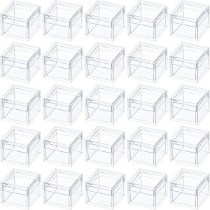 Acrylic Box with Lid, Jewelry Box 50 Pack Small Square Acrylic Container Tiny Plastic Square Cube Containers with Lid Min Storage Box 1x1x0.8 Inch/25X25X20mm for Candy Pill and Tiny Jewelry