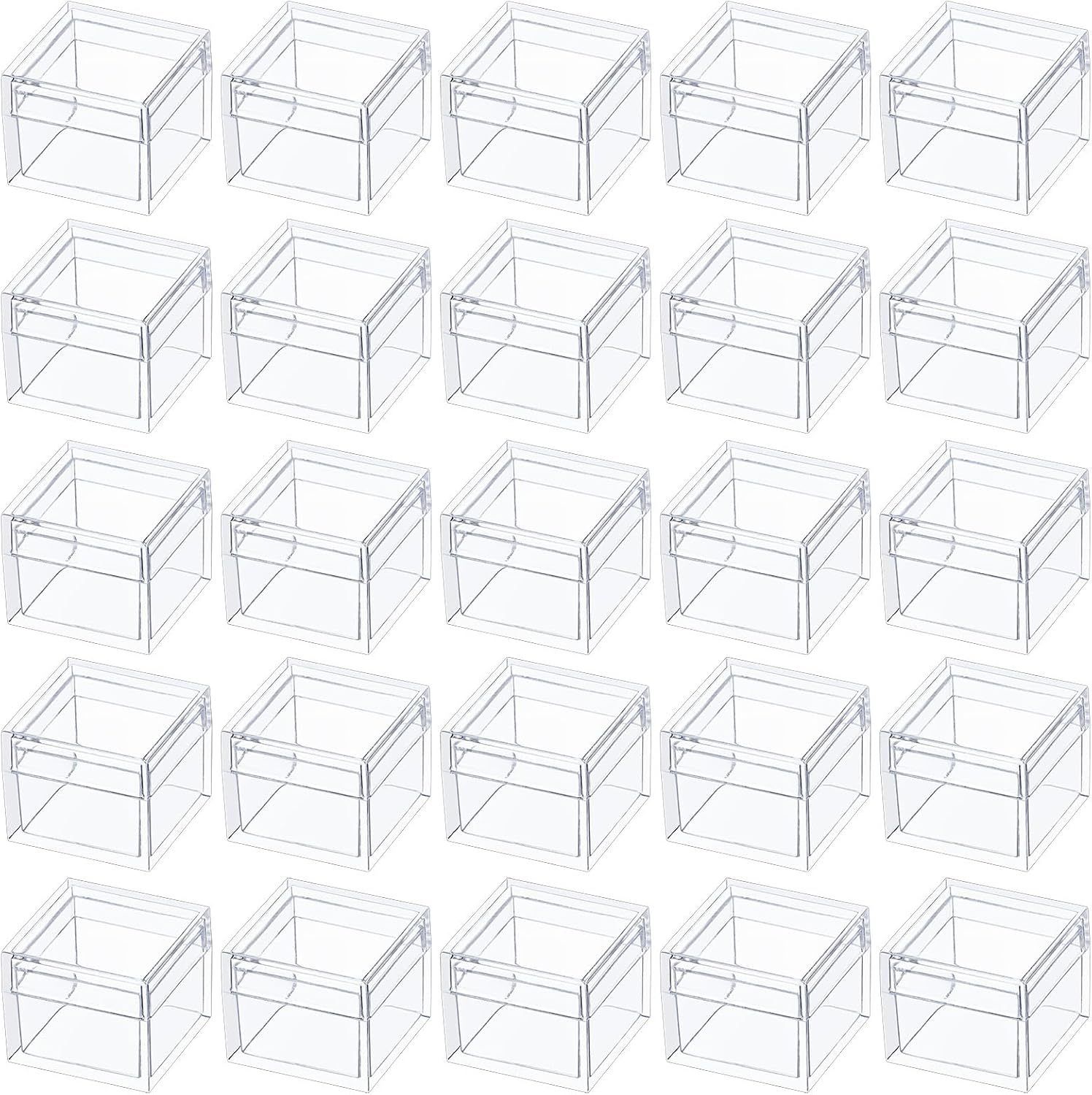 Acrylic Box with Lid, Jewelry Box 50 Pack Small Square Acrylic Container Tiny Plastic Square Cube Containers with Lid Min Storage Box 1x1x0.8 Inch/25X25X20mm for Candy Pill and Tiny Jewelry