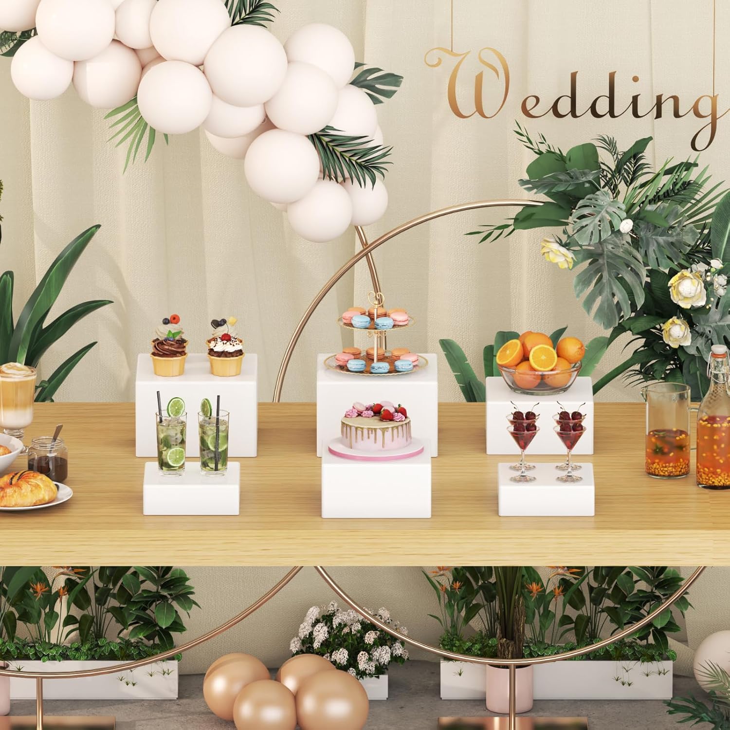 ODM Lifewit 6", 7", 7.8" Buffet Risers and Stands, Food Risers for Buffet Table, Catering Dessert Cake Stand for Party, Collectibles Jewelry Display Stand, White Cube Boxes Nesting Risers, 6 PCS Custom Logo Service