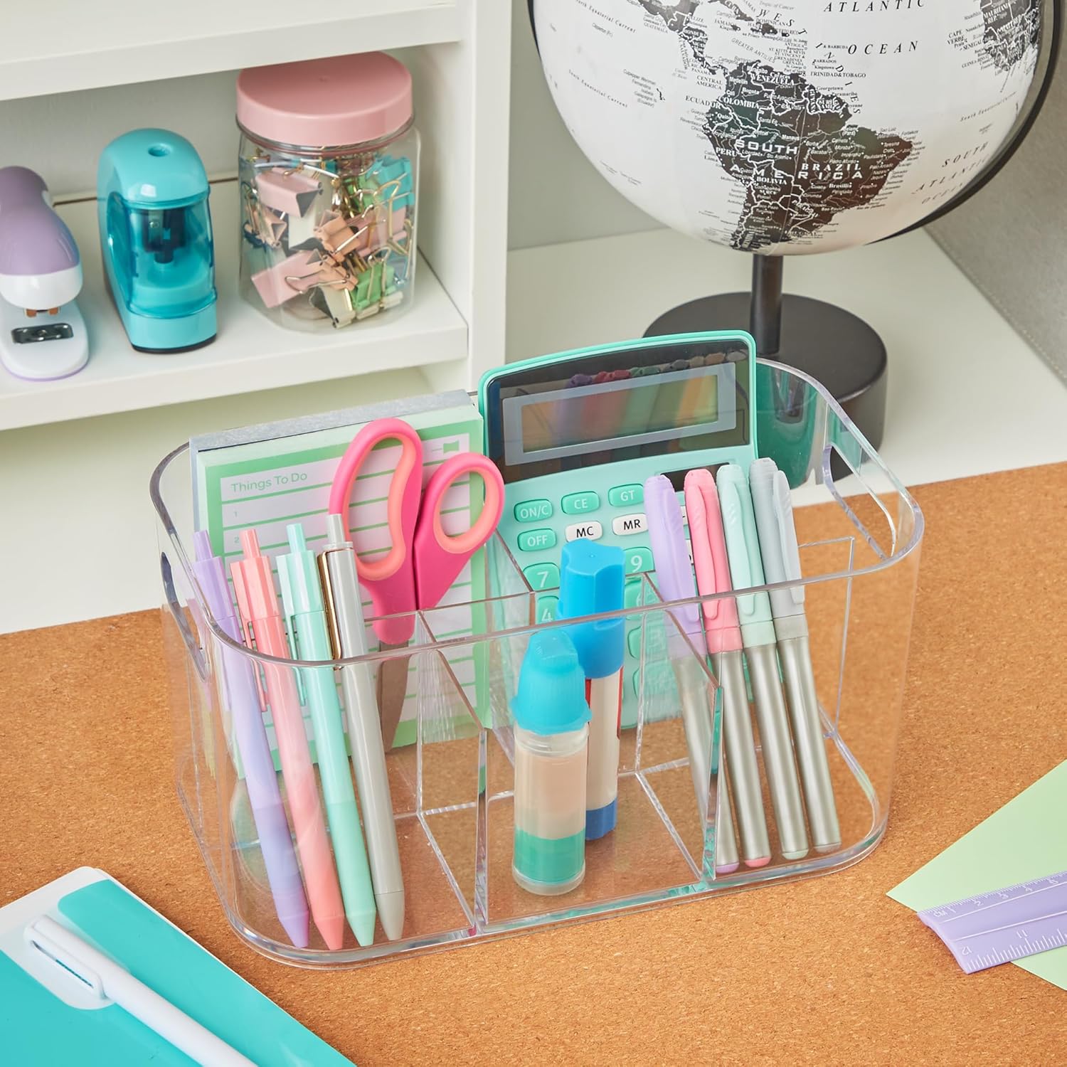 Private Label STORi Bliss 5-Compartment Plastic Cosmetics Storage Organizer | Clear | Rectangular Divided Makeup Bin & Vanity Caddy with Pass-Through Handles | Round Corner Design | Made in USA Factory Direct Price
