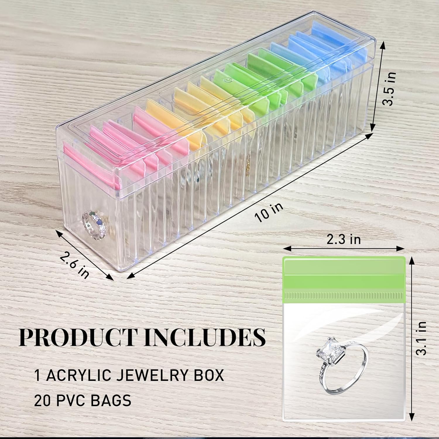 Direct Manufacturer Acrylic Jewelry Box Organizer, Clear Jewelry Organizers and Storage with 20 Portable Anti Tarnish Jewelry Bags, Travel Jewelry Case for Rings Earrings Necklaces Low MOQ