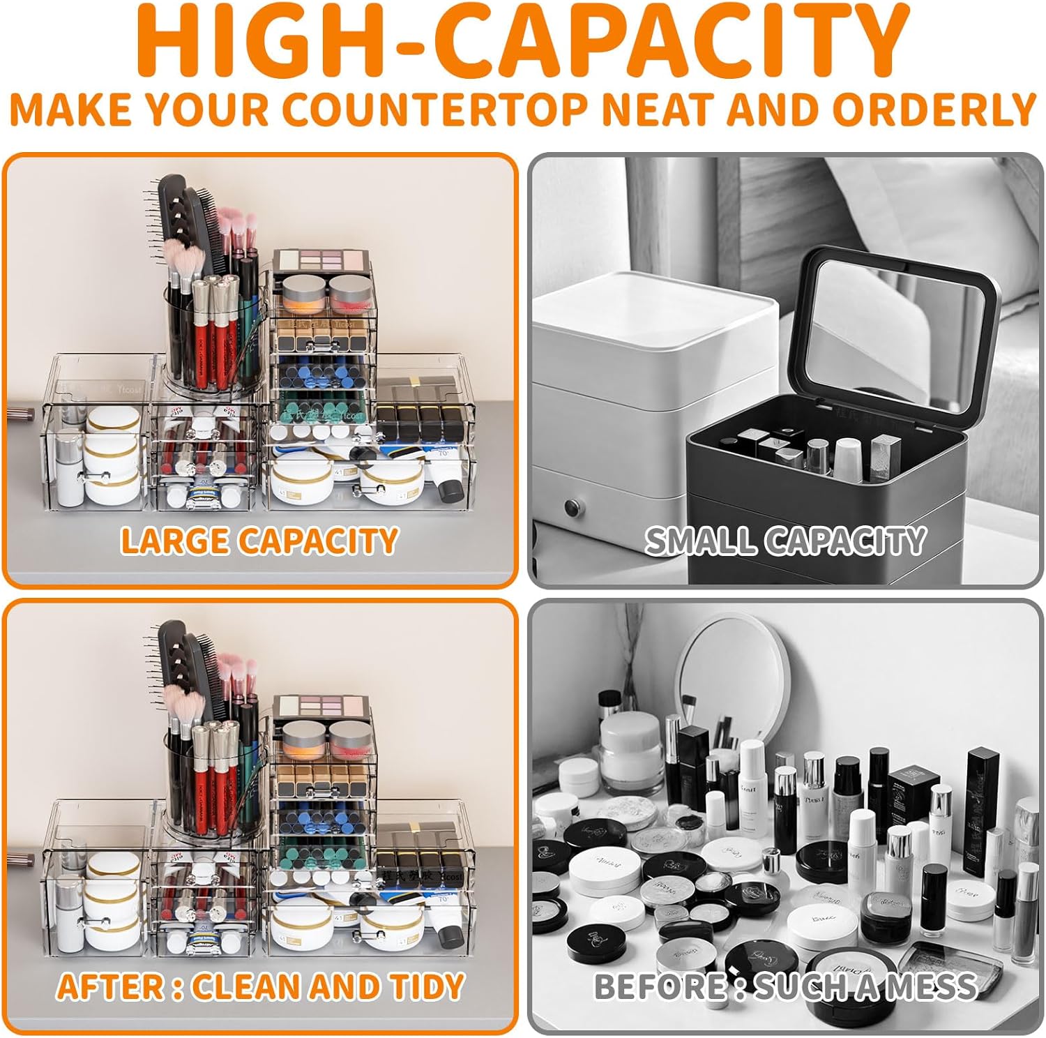 Private Label 3 Pack Clear Makeup Organizer Countertop,9 Drawers Bathroom Vanity Organizer with Make up Brush Holder,Make up Organizers for Counter,Skincare Organizers for Dresser Top Beauty,Hair Product Organizer Factory Direct Price