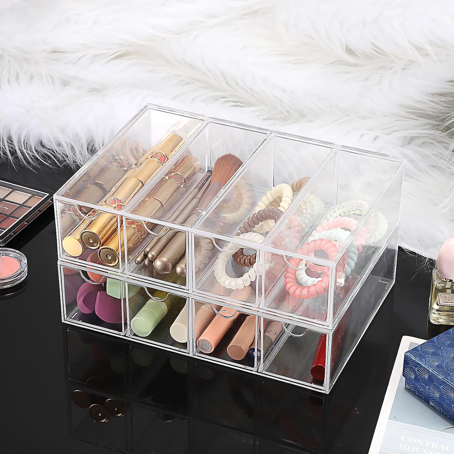 Private Label Hipiwe Acrylic Sunglasses Organizer, 2 Pack Glasses Case Multiple Pairs Eyeglass Storage Organizer Sunglass Display Case with 4 Drawer Acrylic Storage Drawers for Jewelry Watch Custom Logo Service
