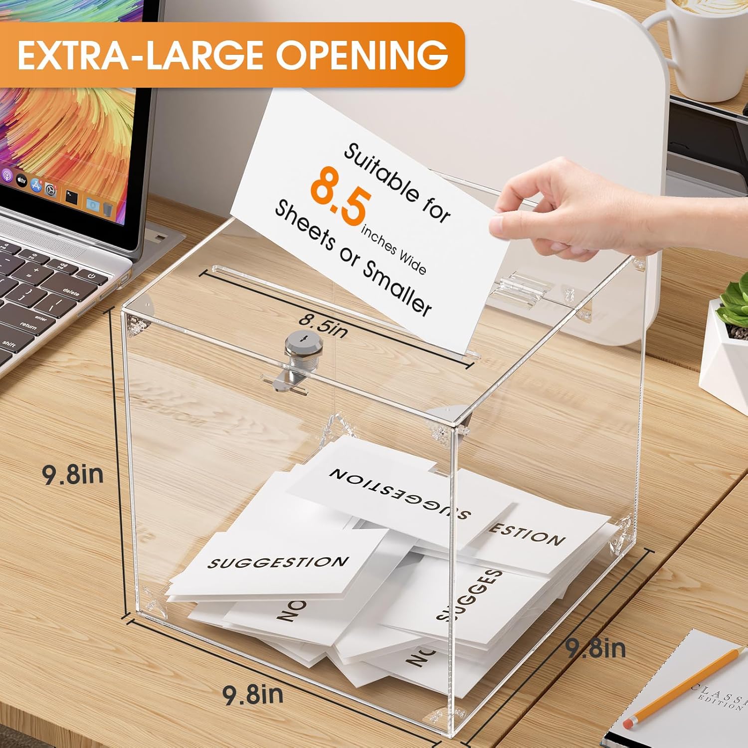 Private Label MaxGear Acrylic Donation Box, 9.8" x 9.8" x 9.8" Square Suggestion Box with Lock, Large Comment Case for Fundraising, Donating, Bar, School, 1 Pack Custom Mold Development