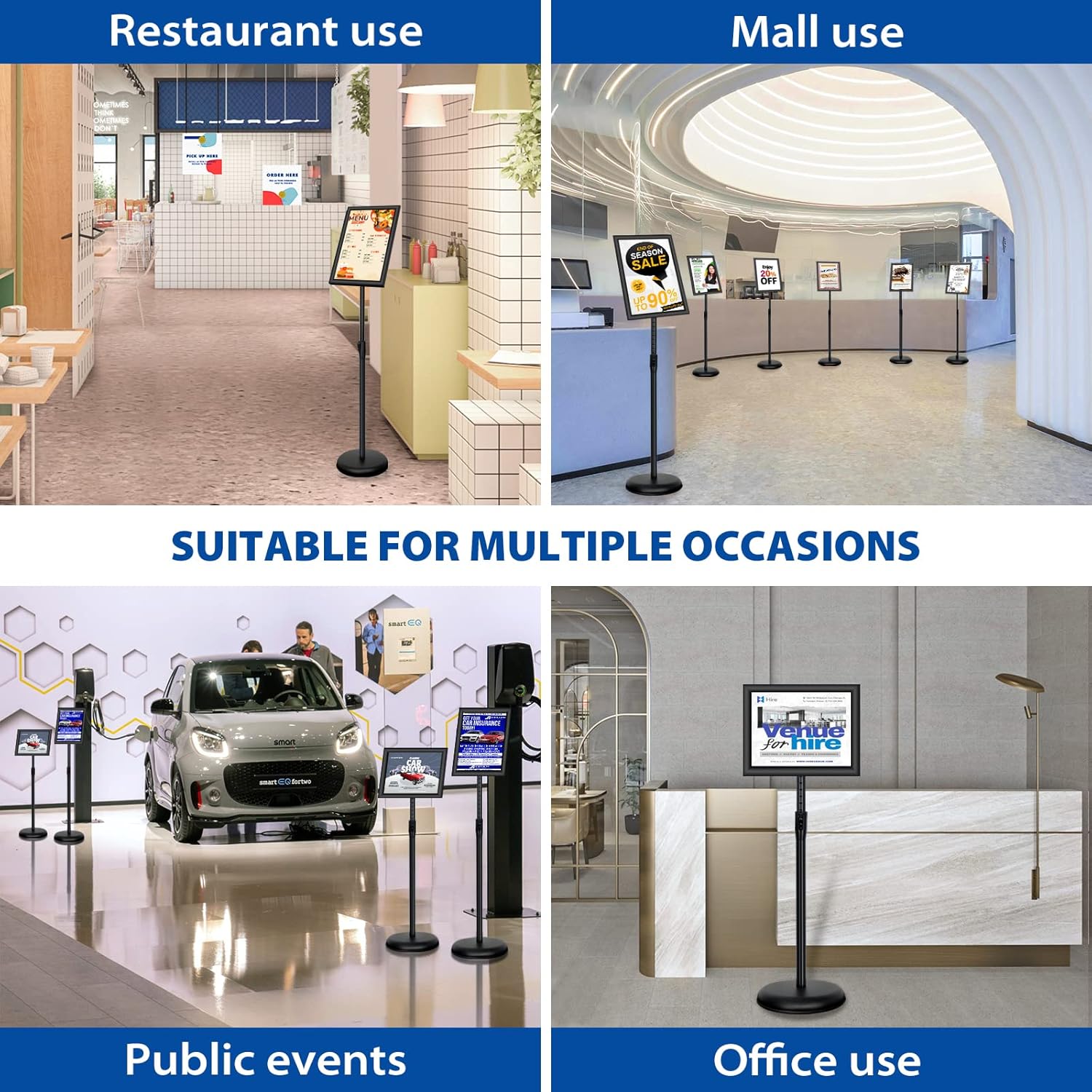 Private Label 6Packs 8.5x11 Inch Adjustable Pedestal Poster Sign Stand, Heavy Duty Floor Standing Sign Holder Stand Aluminum Snap Open Frame for Vertical and Horizontal View Sign Displayed(Black) OEM Wholesale Manufacturer