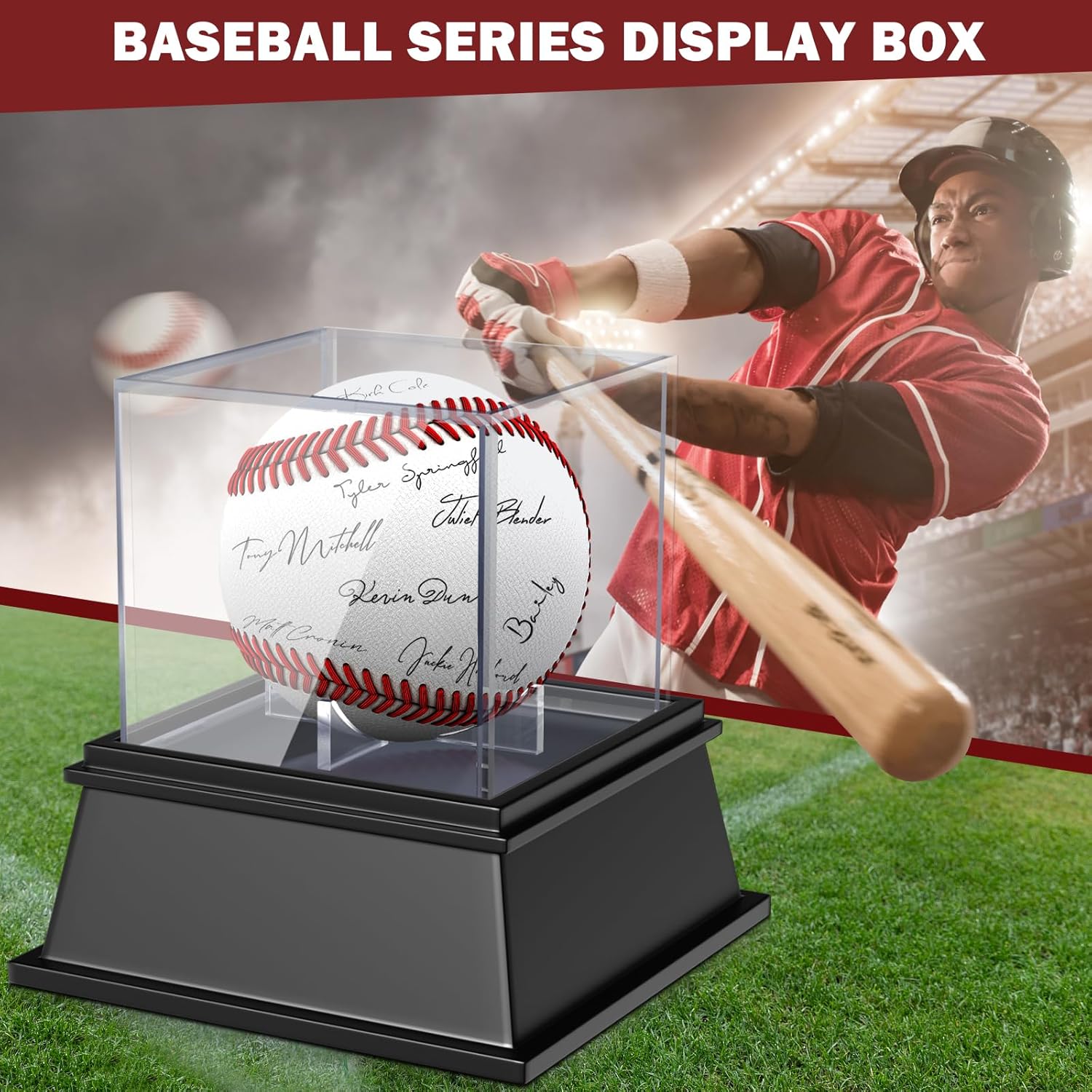 ODM Leffis Football Display Case, Acrylic Football Case Display Case, Memorabilia Display Cases with Removable Built-in Football Display Stand for Autographed Football (2P Baseball Case) Custom Logo Service