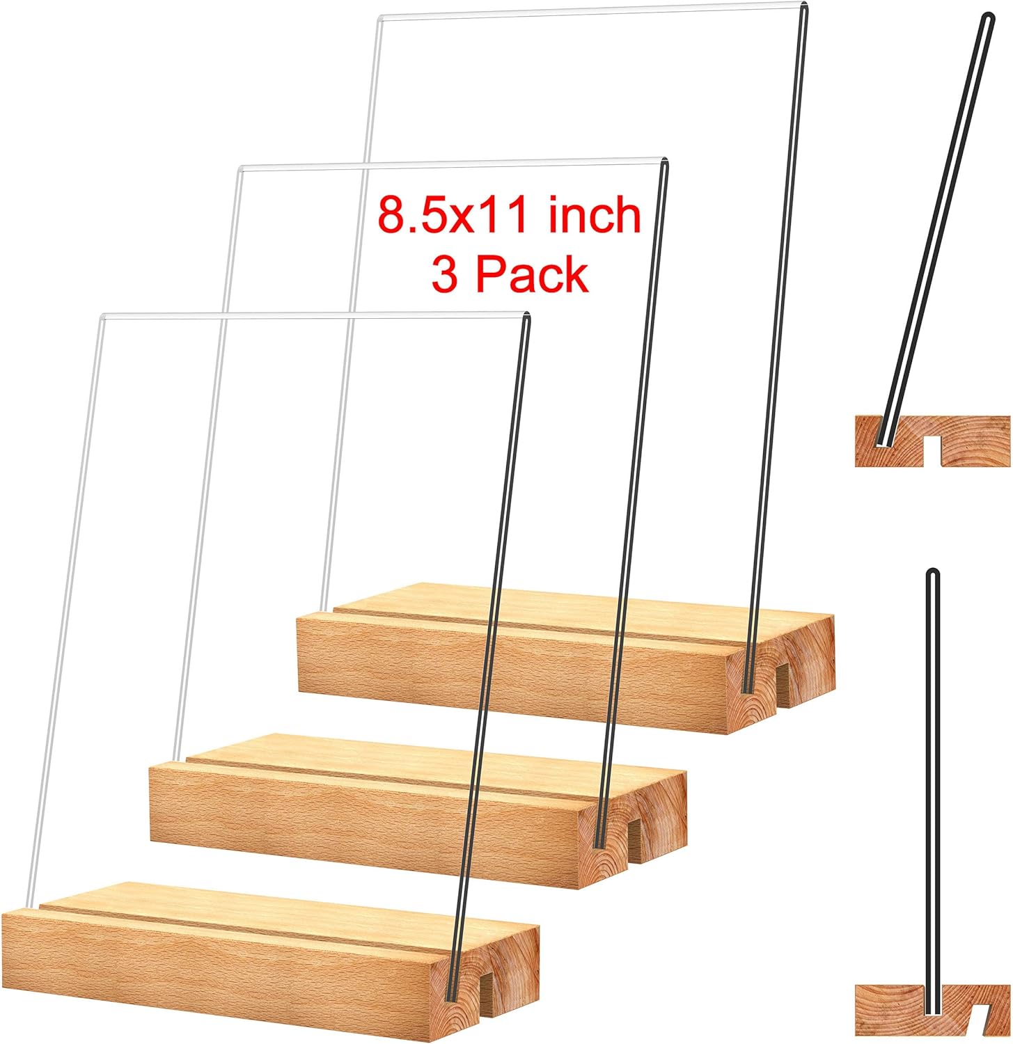 NEWNEWSHOW® 8.5x11 Acrylic Sign Holder with Wood Base Wood Sign Holder Vertical or Slant Back Display