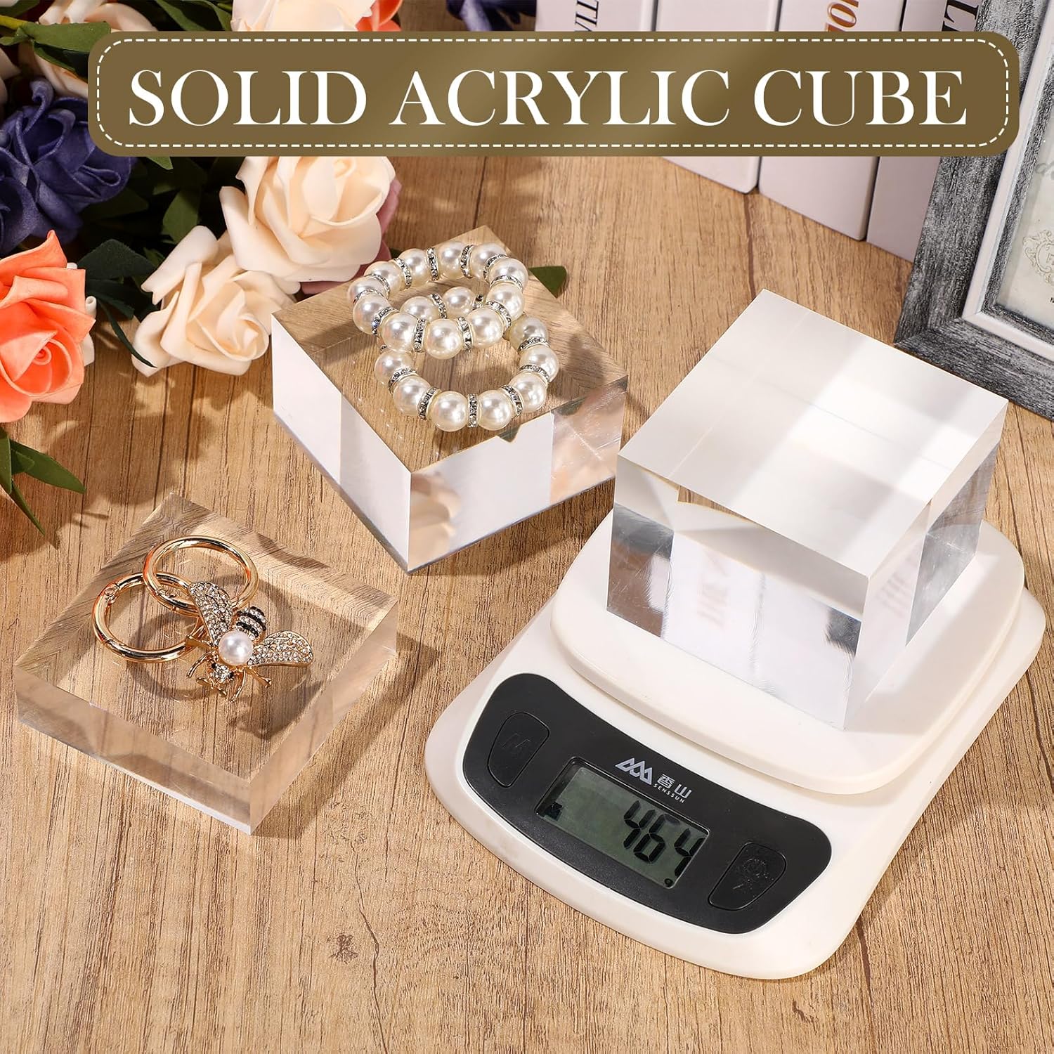 ODM Geelin 6 Pcs Acrylic Square Display Block Clear Polished Acrylic Cube Solid Display Risers Stands for Display Pedestal Stand for Jewelry Perfume Collection, 3 Size Custom Logo Service