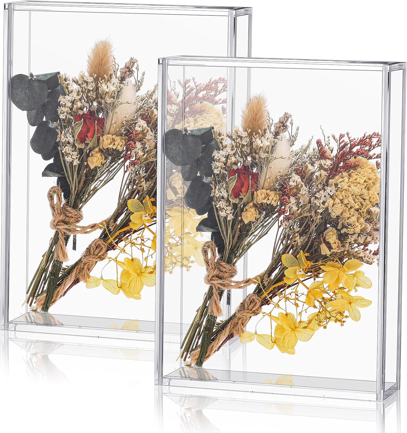 Barydat 2 Pcs Acrylic Shadow Boxes Display Cases, Shadow Box DIY Frame Clear Acrylic Display Cases Wedding Memory Dried Flower Container Picture Photo Frame for Valentine Day Wedding(5 x 7'')